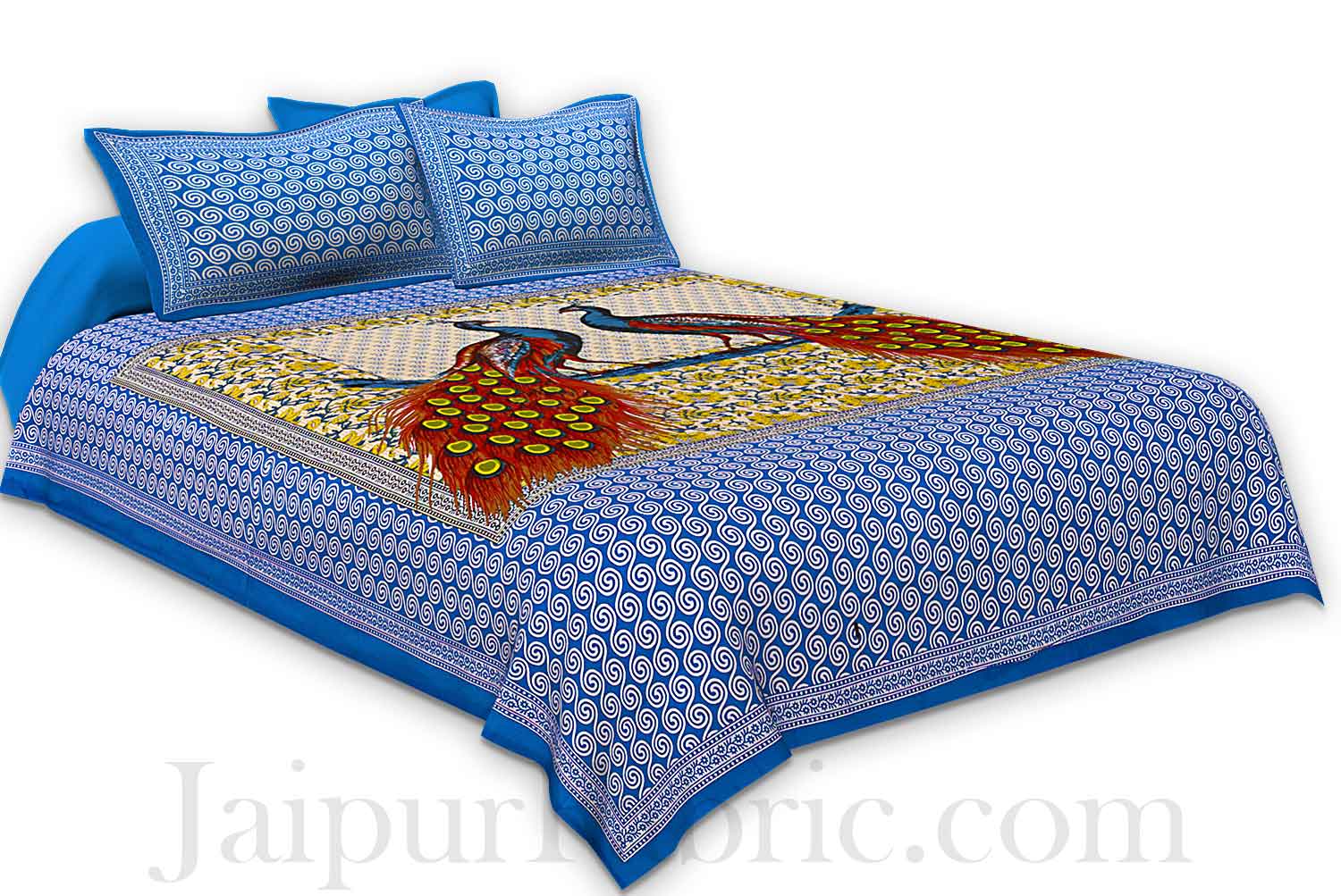 Firozi Border Double Peacock Design Coton Double Bedsheet