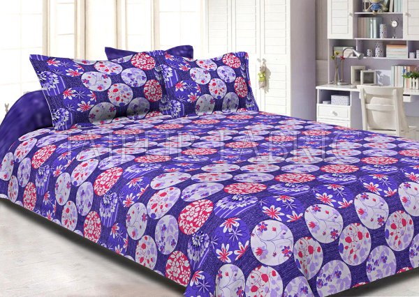 Purple Base Circle Polka Dot Pattern Cotton Double Bed Sheet