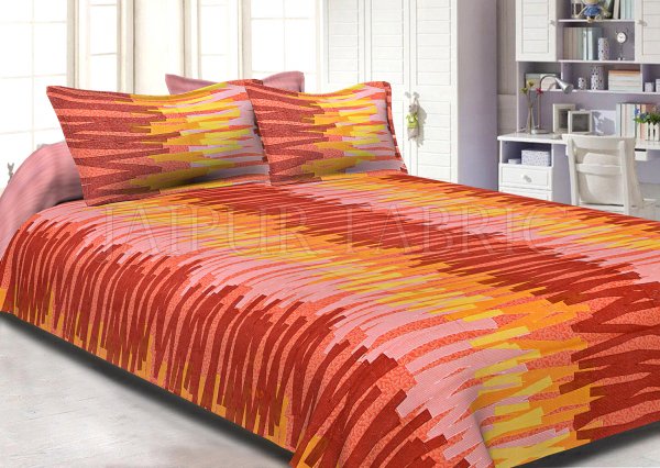 Orange Base Abstract Design Cotton Double Bed Sheet