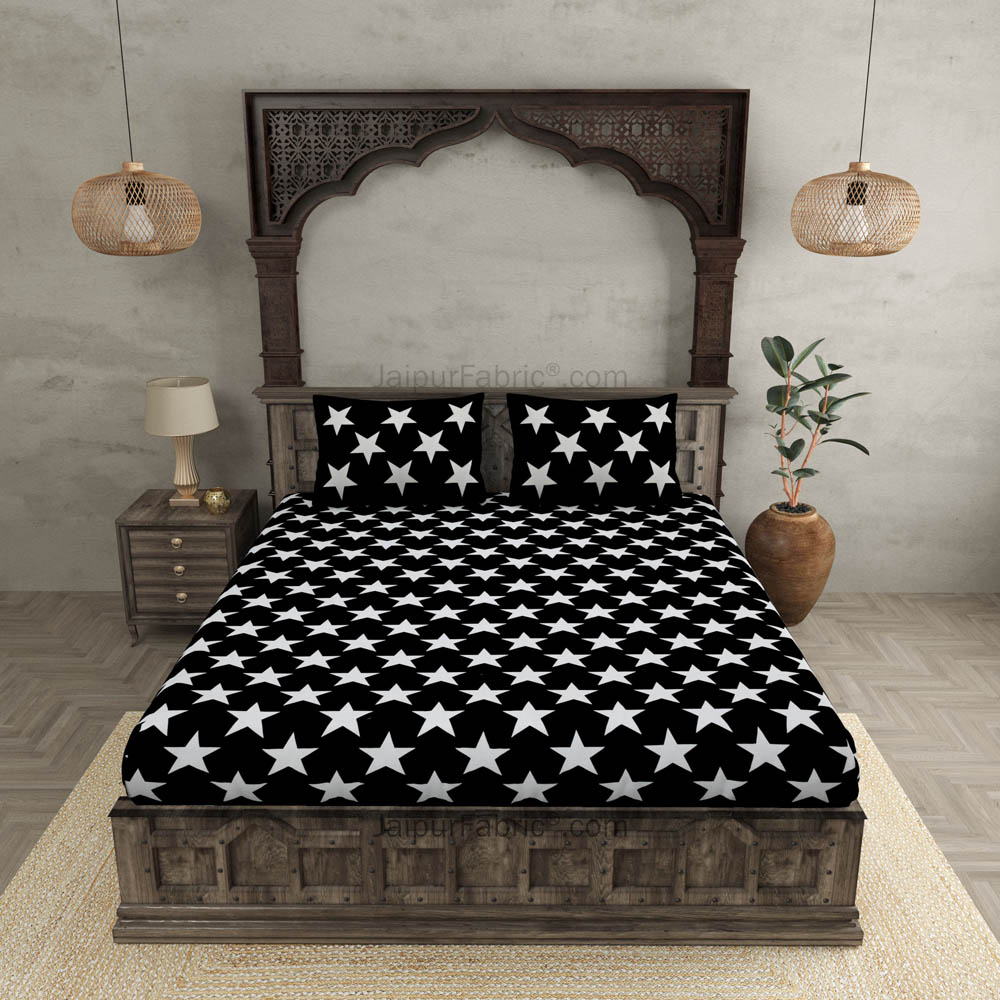 Shinning Stars On Night Black Bedsheet