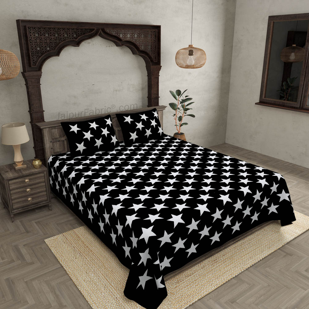 Shinning Stars On Night Black Bedsheet