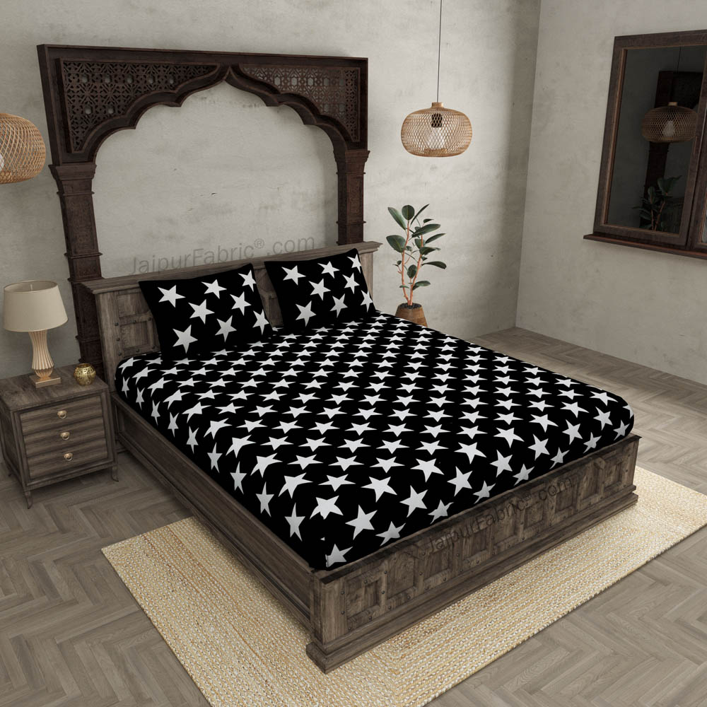 Shinning Stars On Night Black Bedsheet