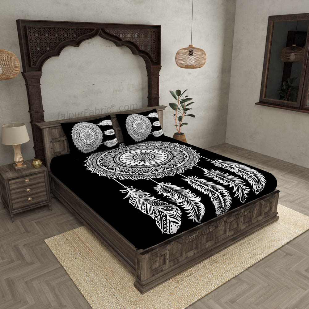 Big Feather Print Black & White Bedsheet