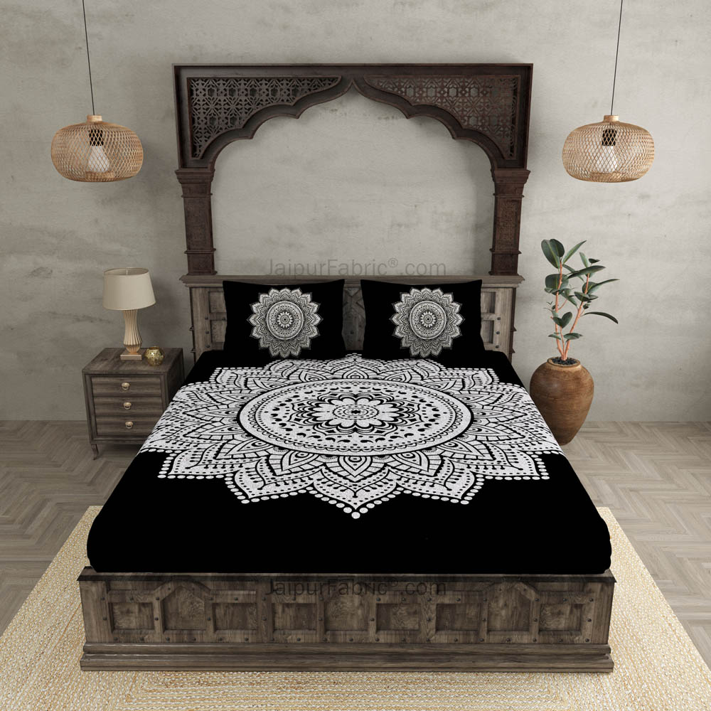 Big Rangoli Print Black & White Bedsheet