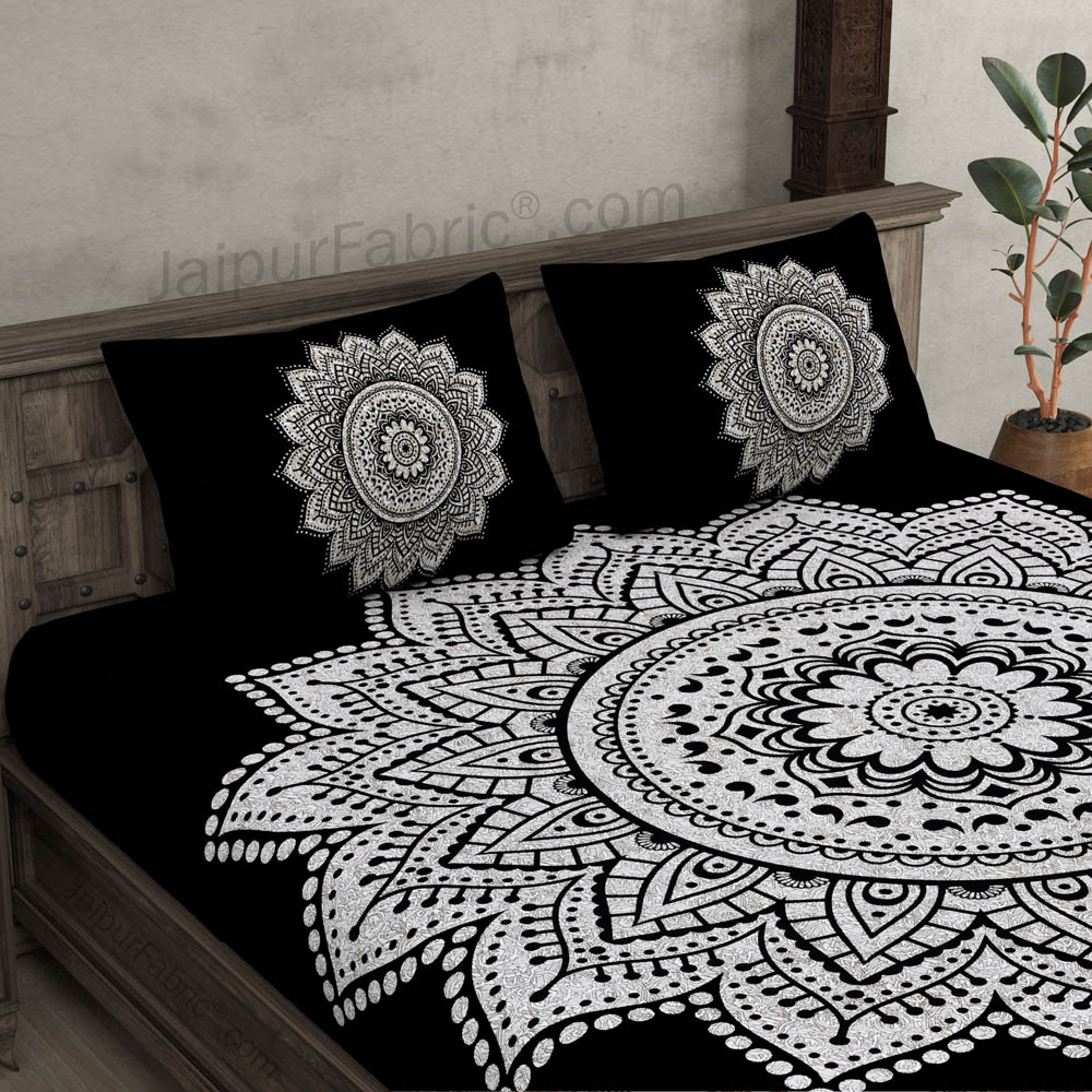 Big Rangoli Print Black & White Bedsheet