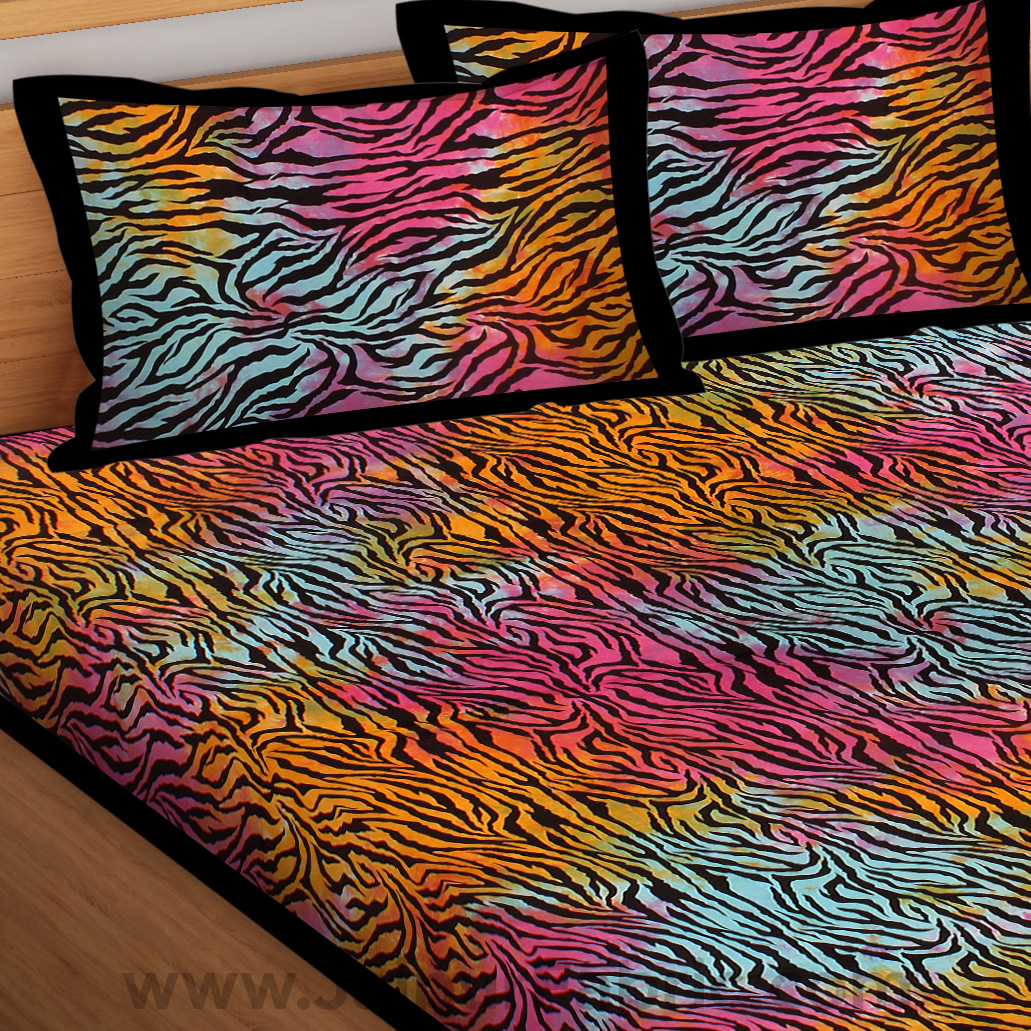 Tie And Dye Zebra Print Fine Cotton Double Bed sheet