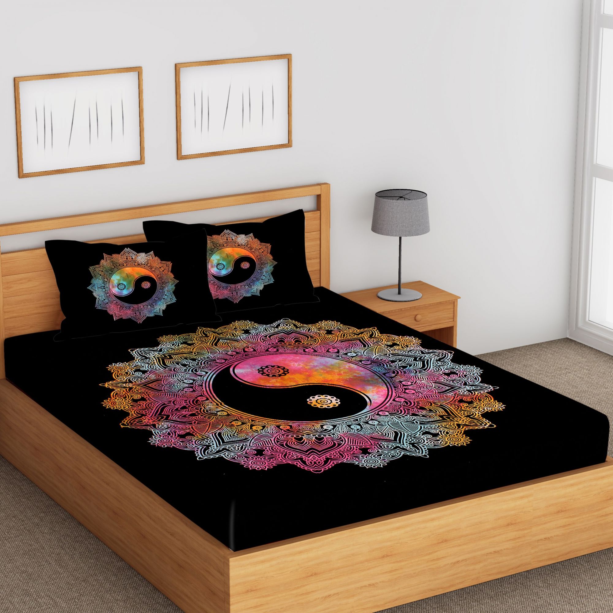 Tie And Dye Doordarshan Print Black & White Bedsheet