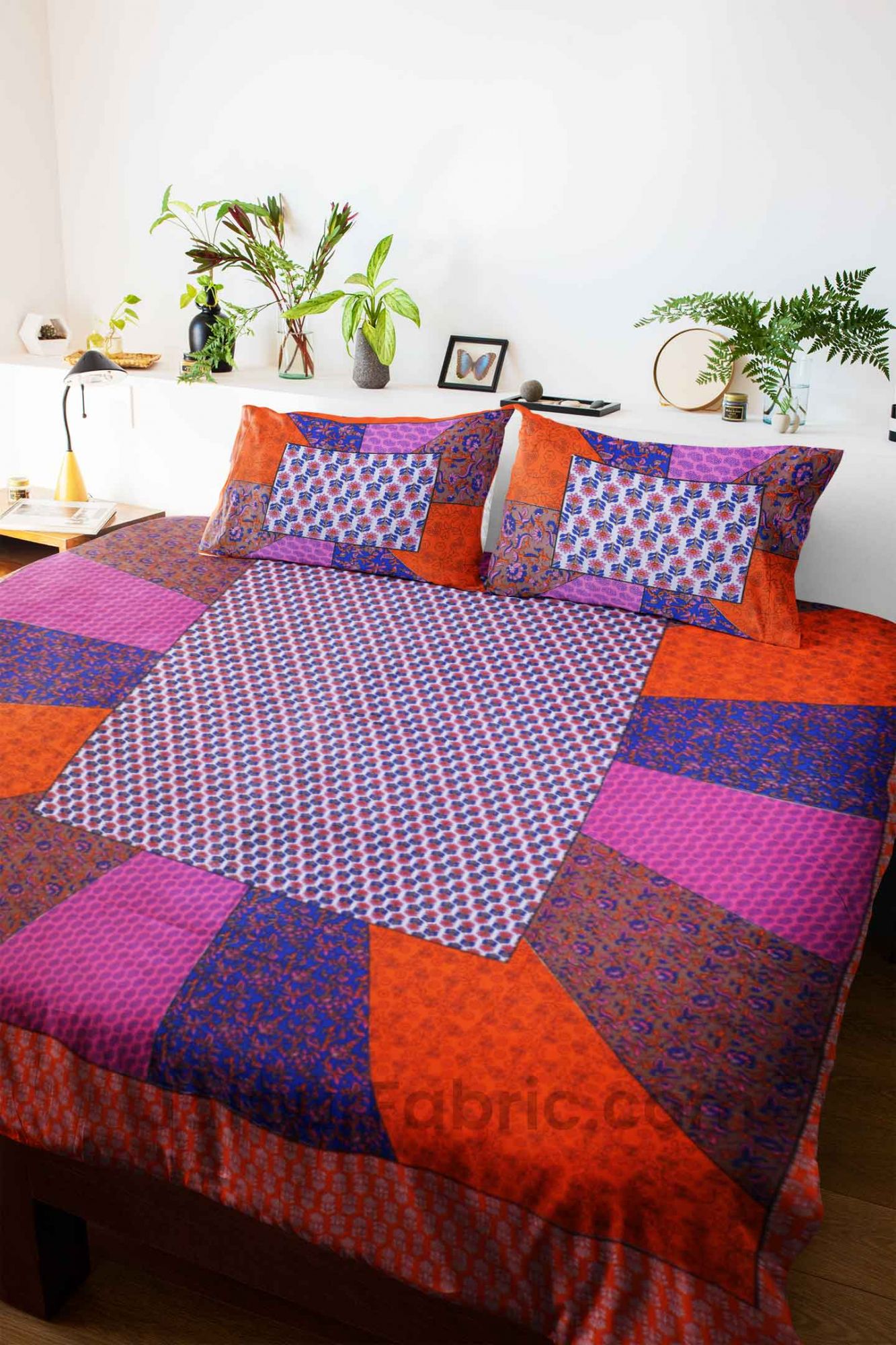 Festive Orange Multi Color Stripe Printed Cotton Bedsheet