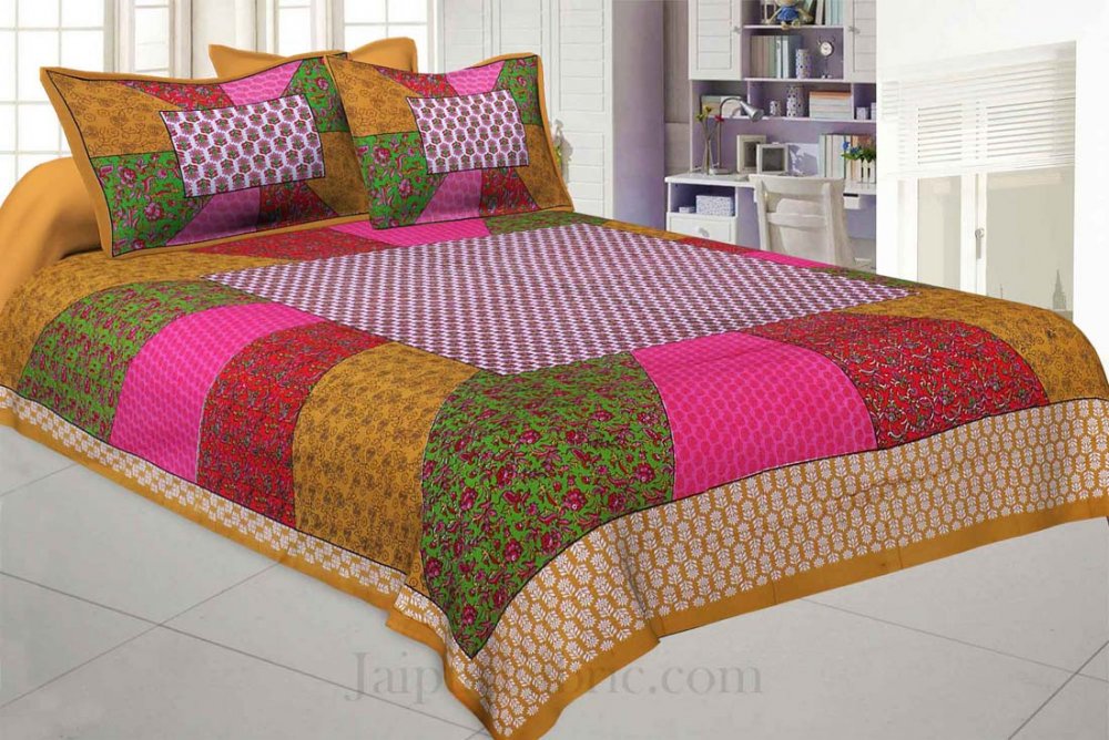 Festive Brown Multi Color Stripe Printed Cotton Bedsheet