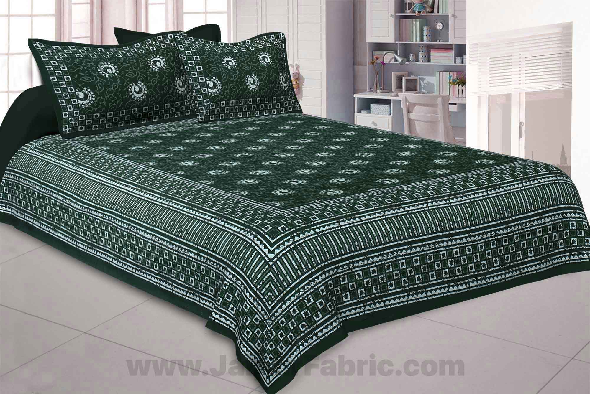 Green Rangoli Pure Cotton Jaipuri Dabu Print Bedsheet