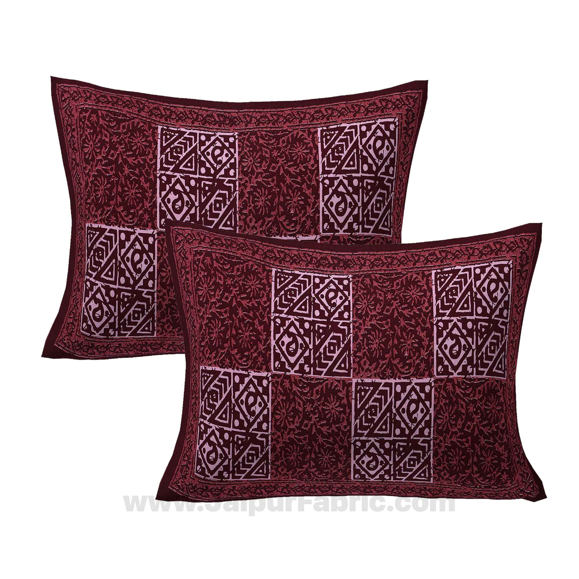 Maroon Check Pure Cotton Jaipuri Dabu Print Bedsheet