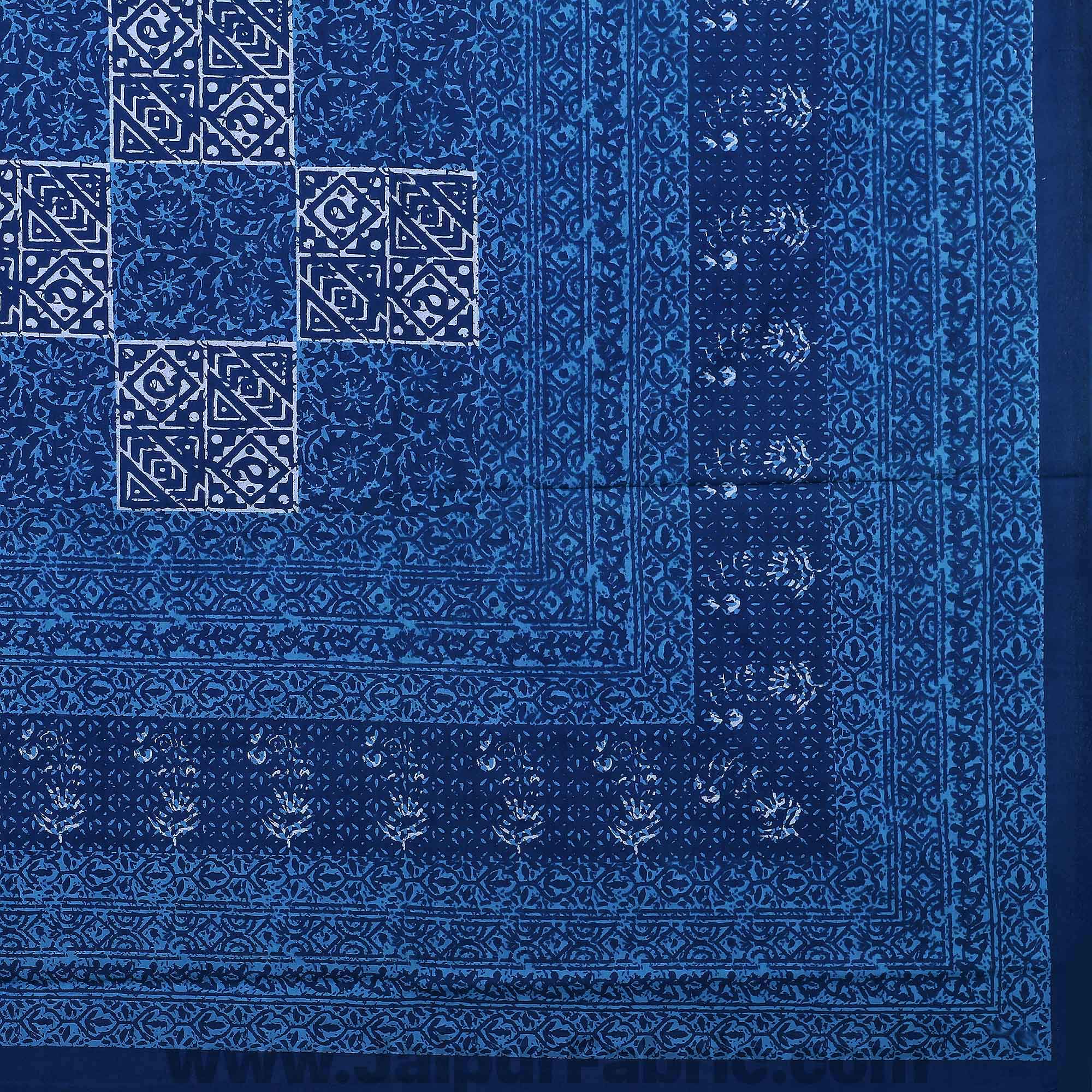 Royal Blue Check Pure Cotton Jaipuri Dabu Print Bedsheet