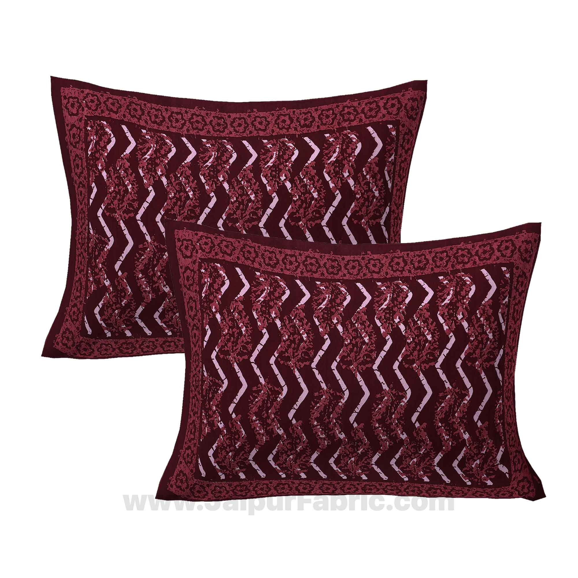 Maroon Zigzag Pure Cotton Jaipuri Dabu Print Bedsheet