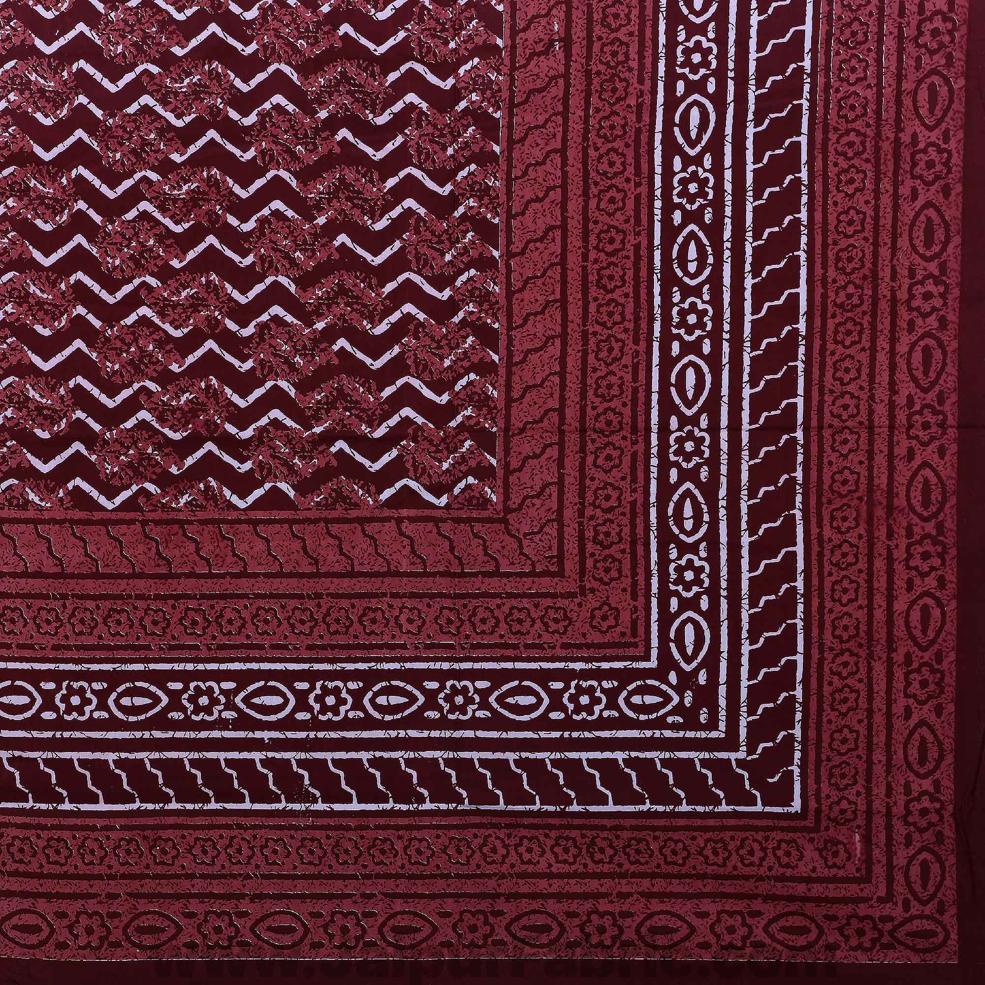 Maroon Zigzag Pure Cotton Jaipuri Dabu Print Bedsheet