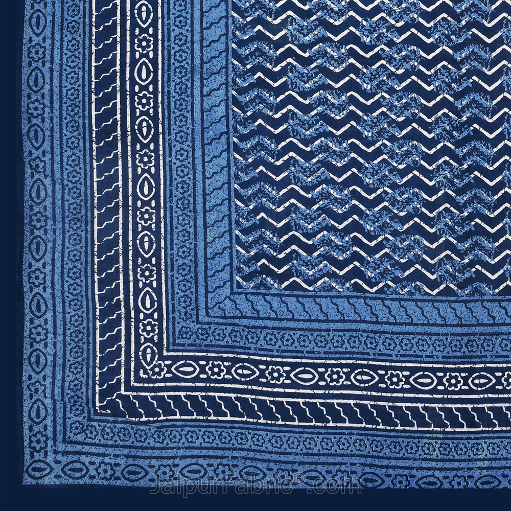 Royal Blue Zigzag  Pure Cotton Jaipuri Dabu Print Bedsheet