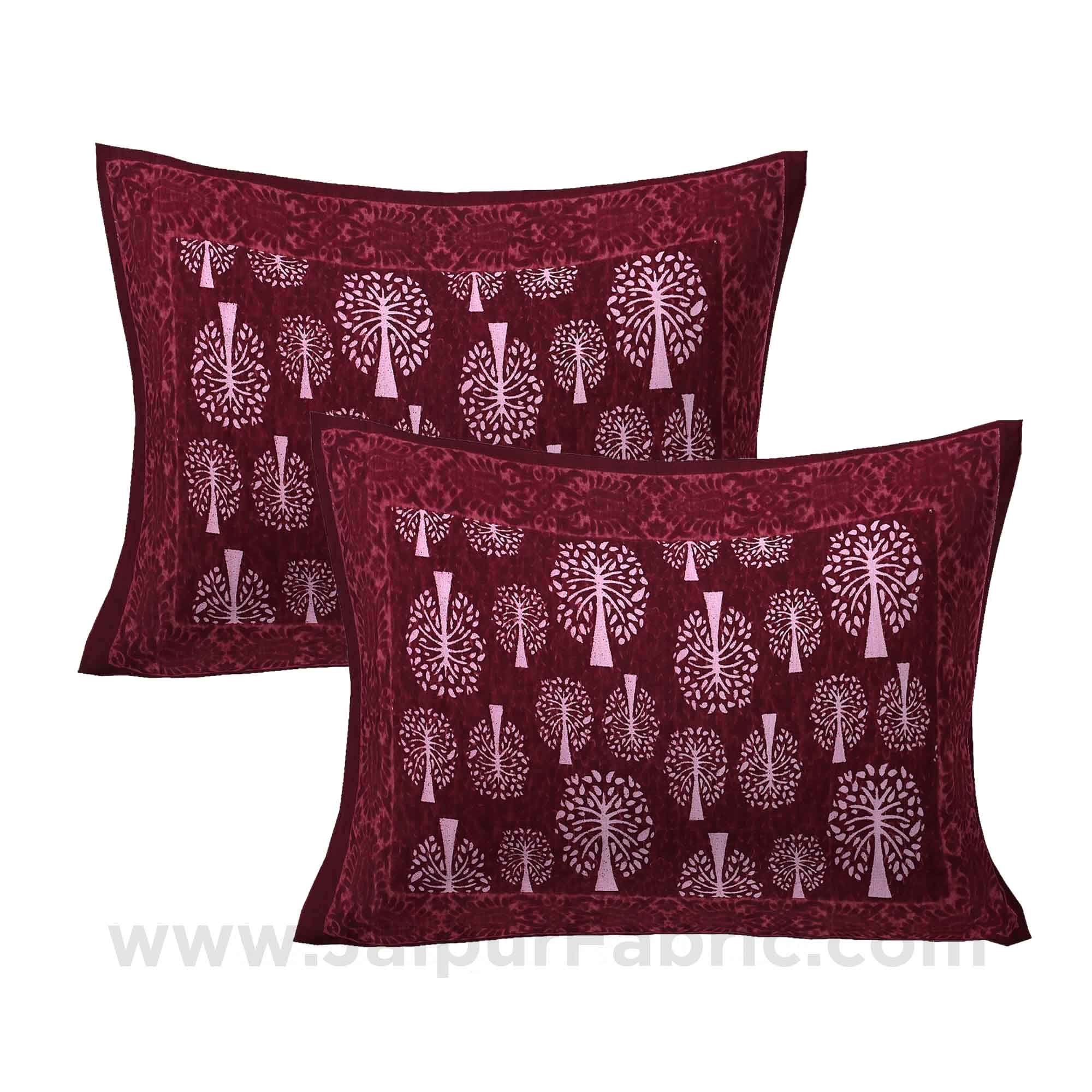 Maroon Palm Tree Pure Cotton Jaipuri Dabu Print Bedsheet