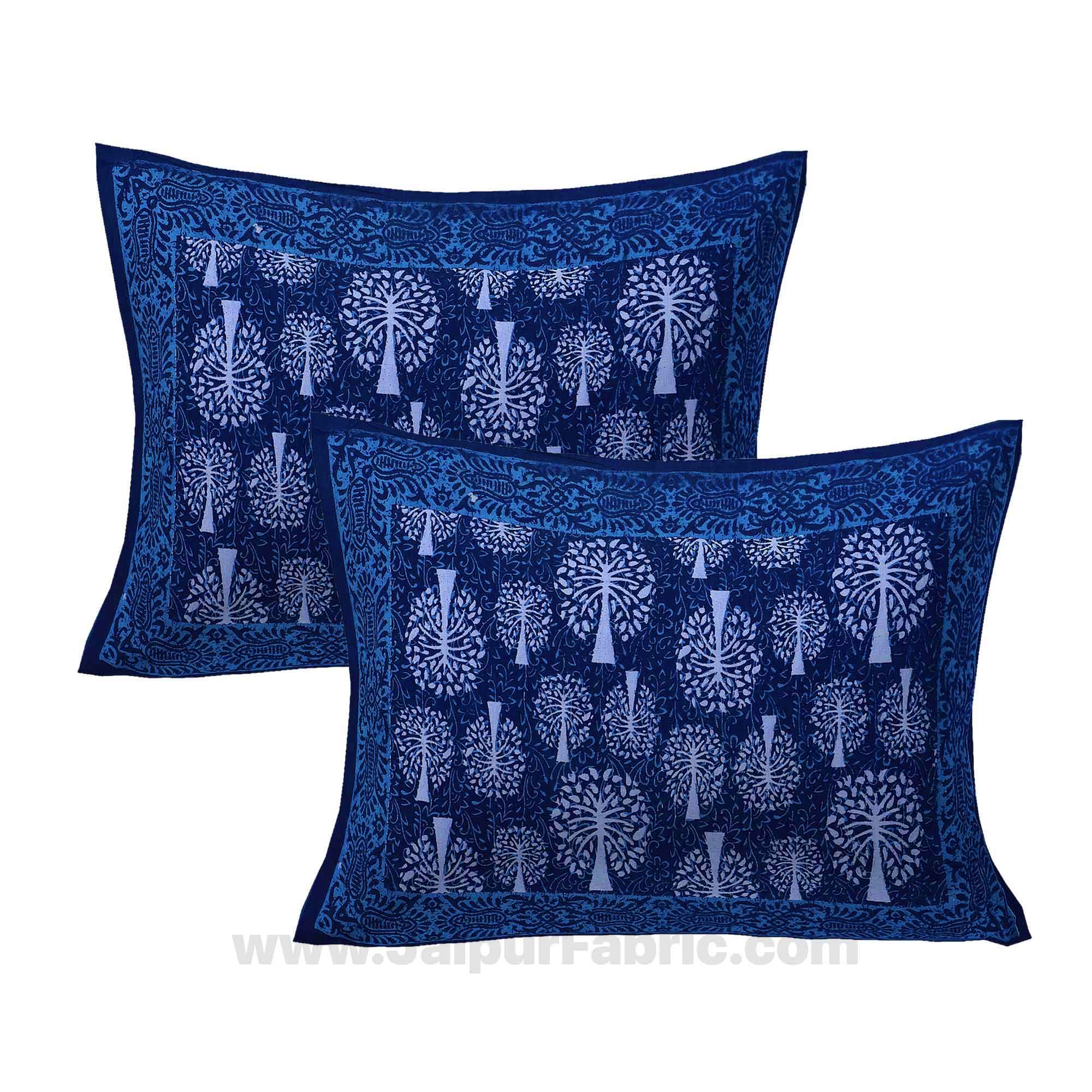 Royal Blue Palm Tree Pure Cotton Jaipuri Dabu Print Bedsheet