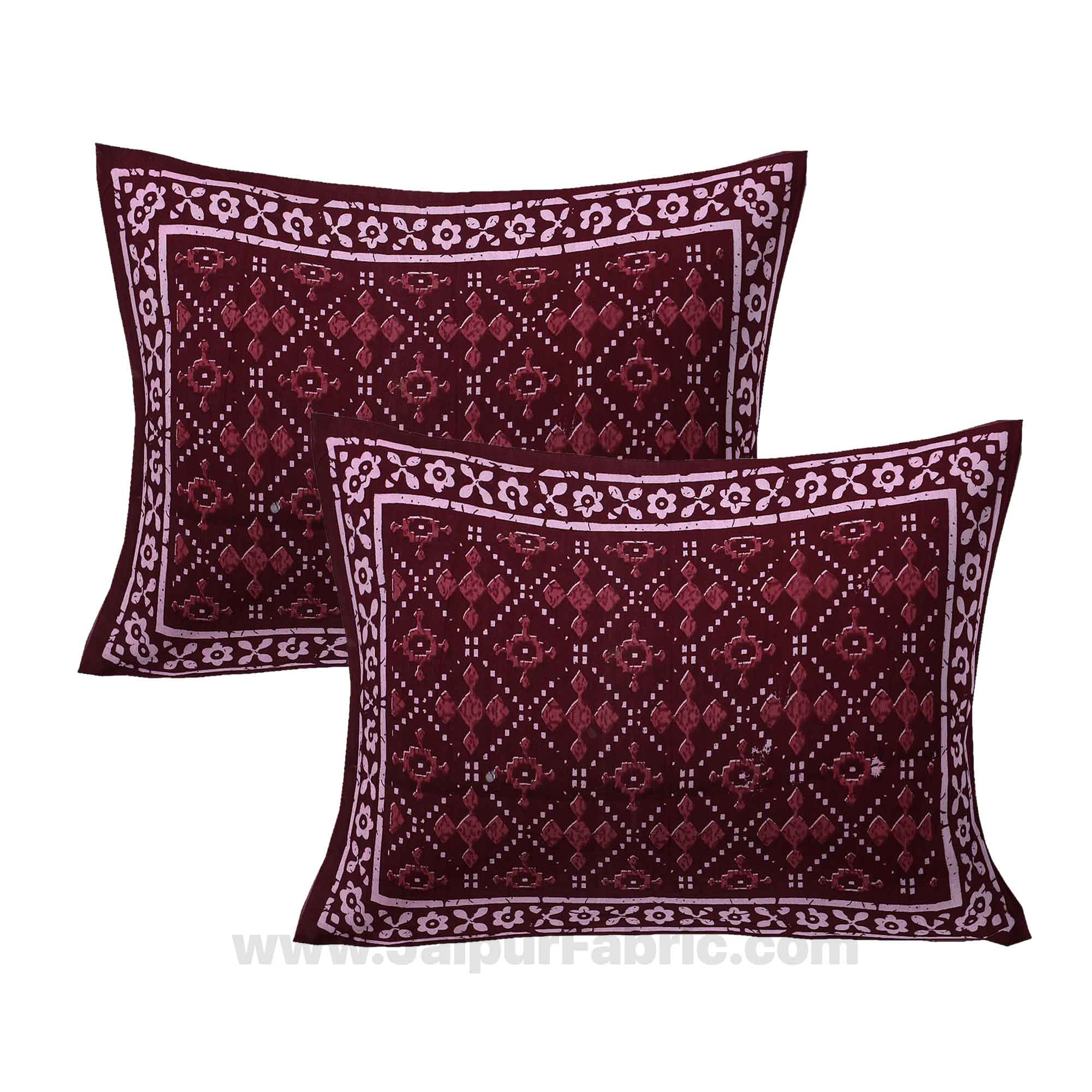 Maroon Retro Print Pure Cotton Jaipuri Dabu  Bedsheet