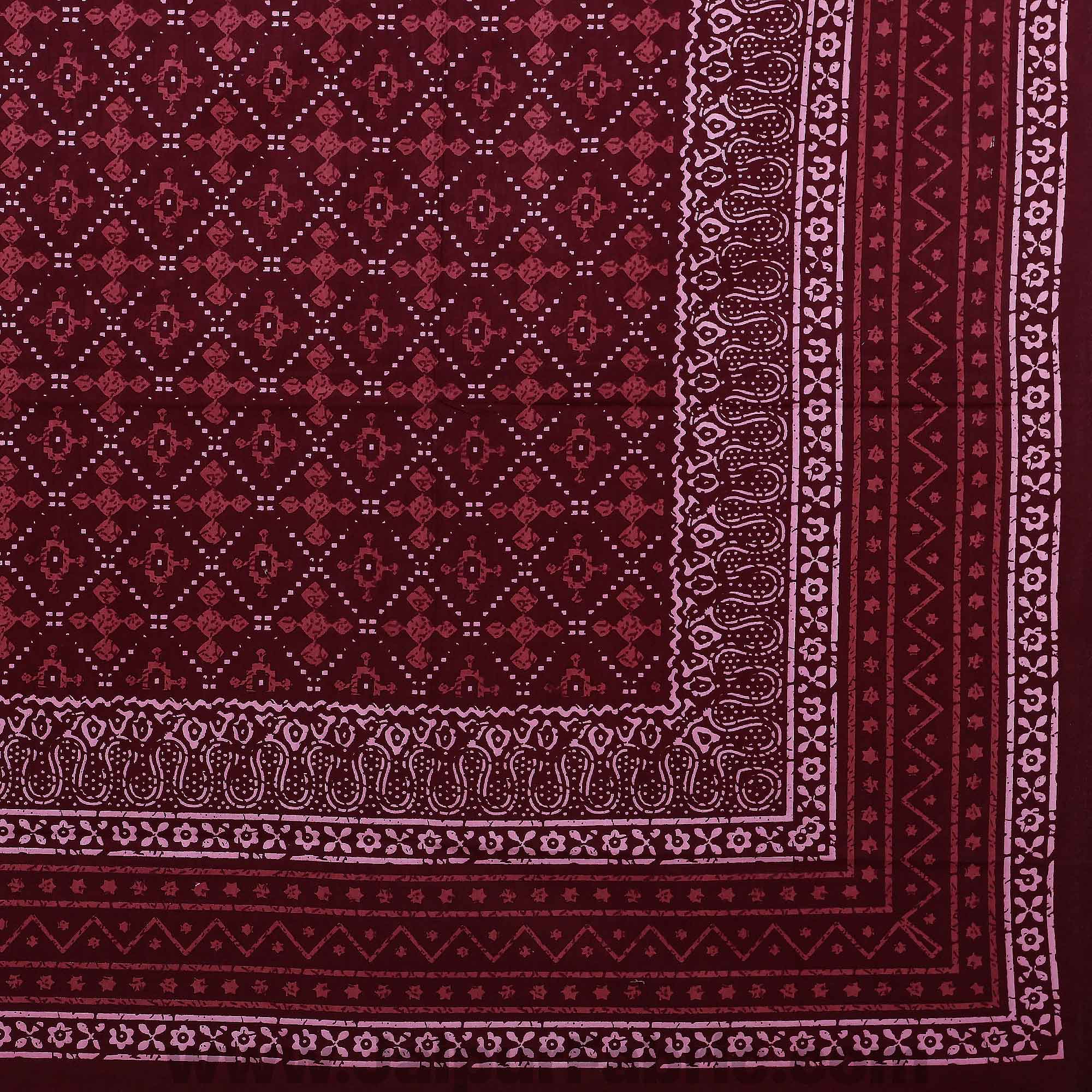 Maroon Retro Print Pure Cotton Jaipuri Dabu  Bedsheet