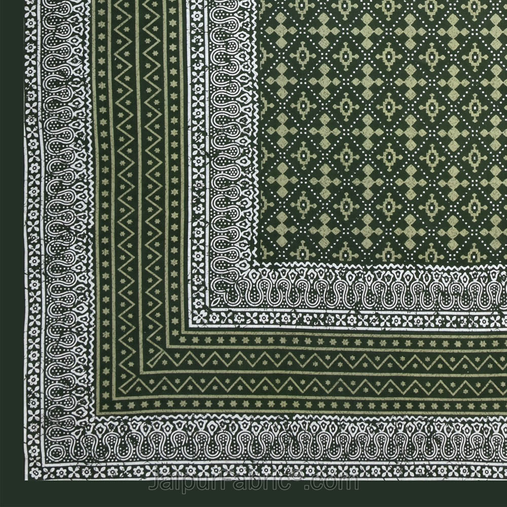 Green Retro Print Pure Cotton Jaipuri Dabu Print Bedsheet