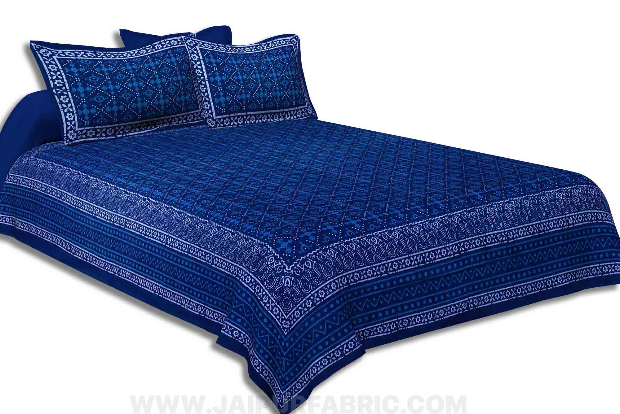 Royal Blue Retro Print Pure Cotton Jaipuri Dabu  Bedsheet