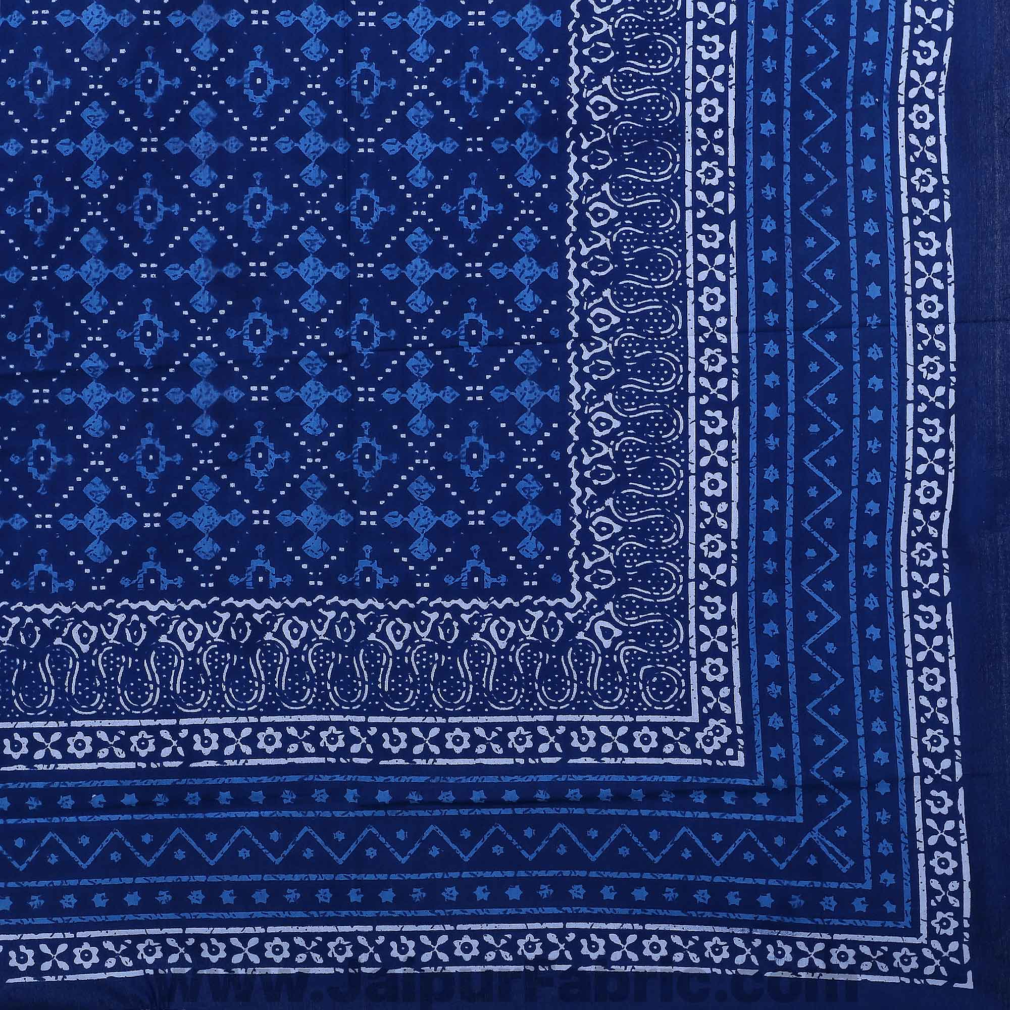 Royal Blue Retro Print Pure Cotton Jaipuri Dabu  Bedsheet