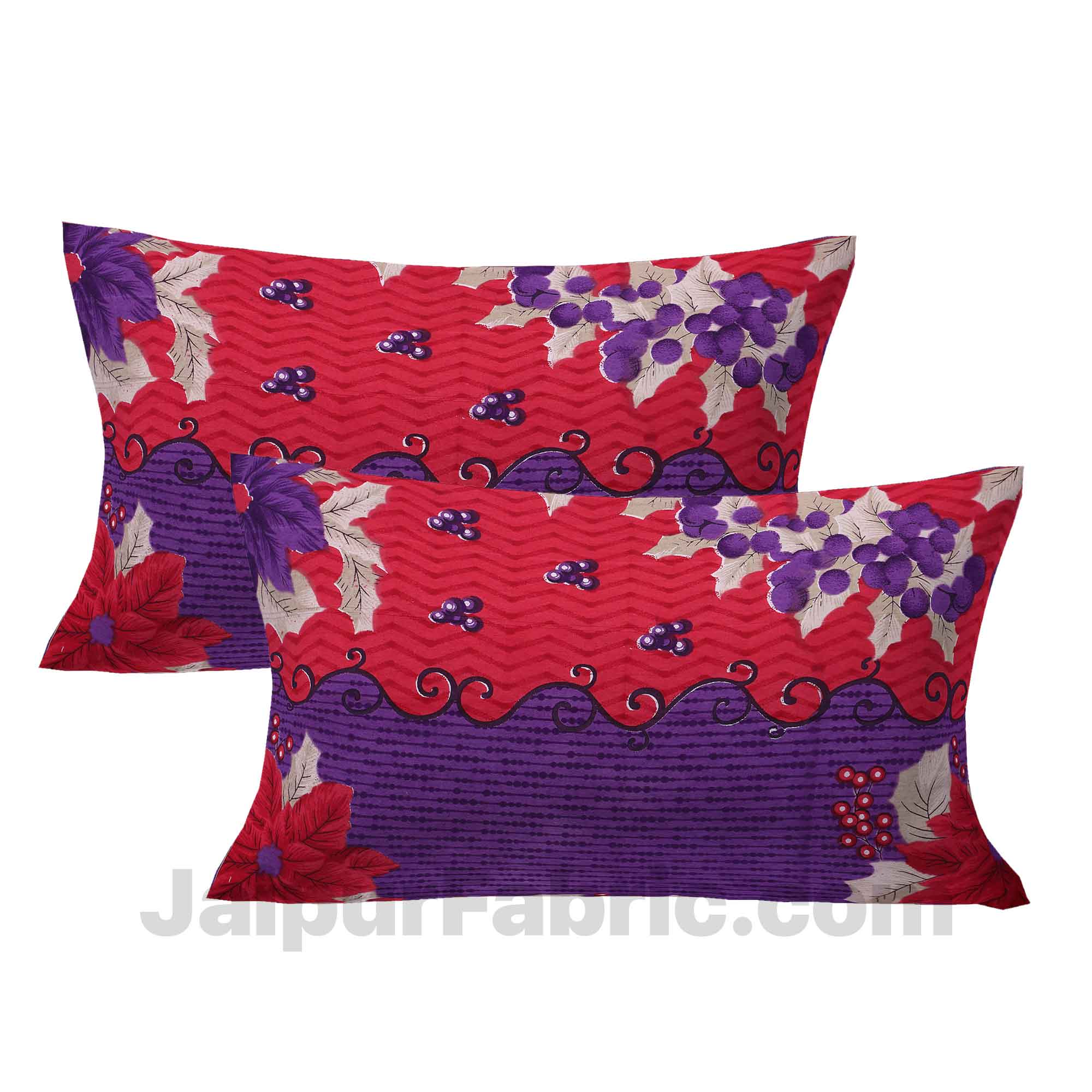 Pure Cotton Red and Purple Floral Jaipuri Procian Bedsheet