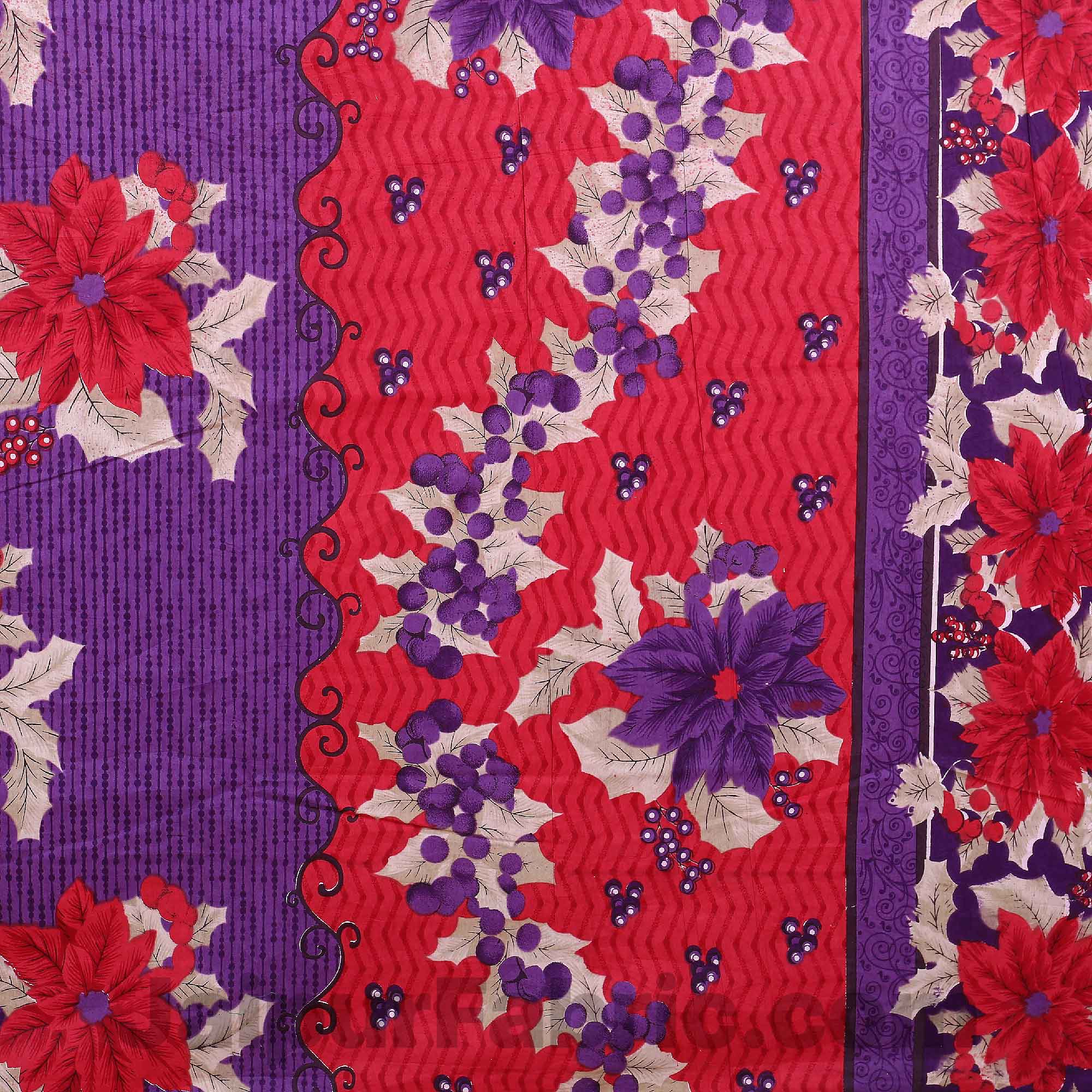 Pure Cotton Red and Purple Floral Jaipuri Procian Bedsheet