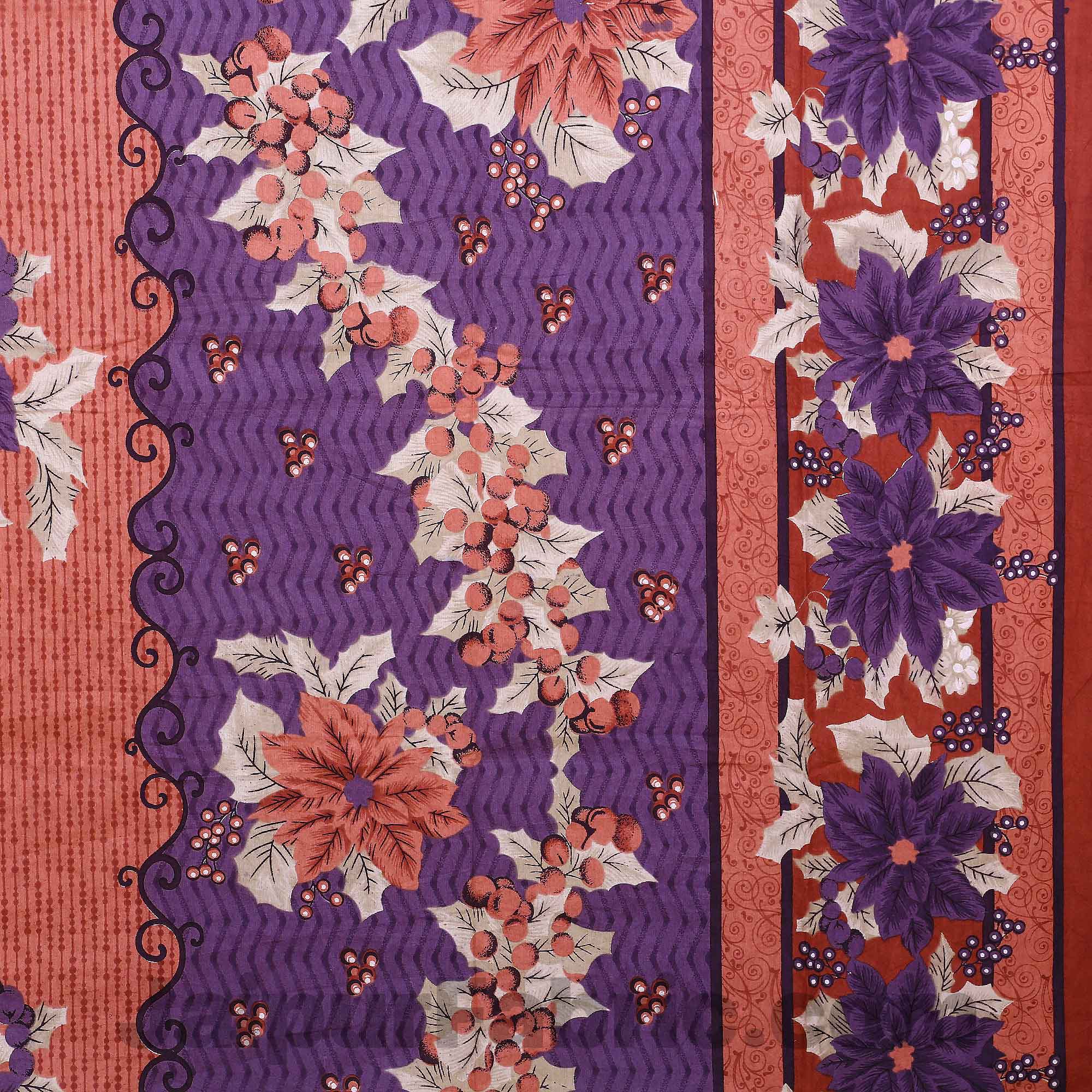 Pure Cotton Rusty and Purple Floral Jaipuri Procian Bedsheet