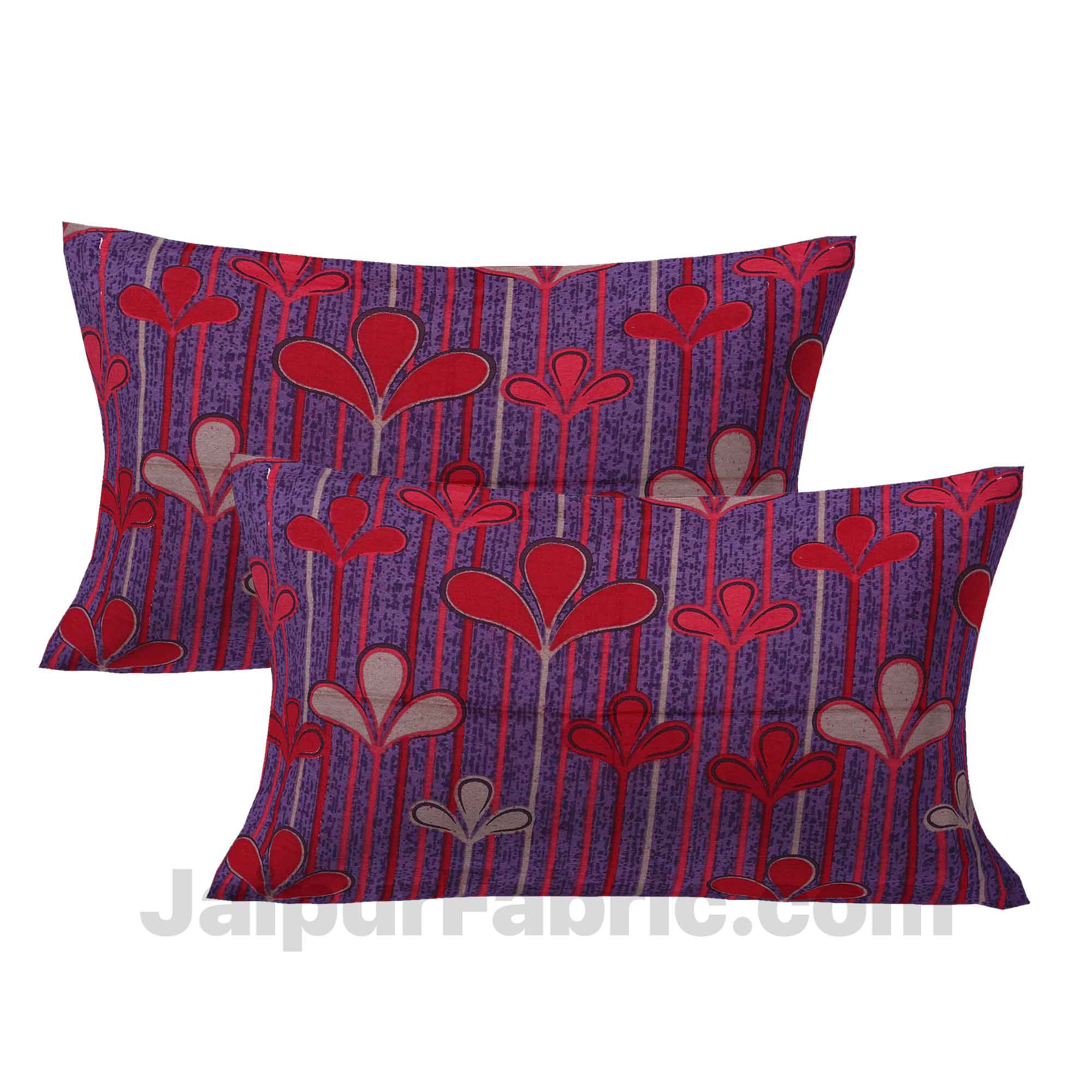 Pure Cotton Purple Base Red Leaves Print Jaipuri Procian Bedsheet