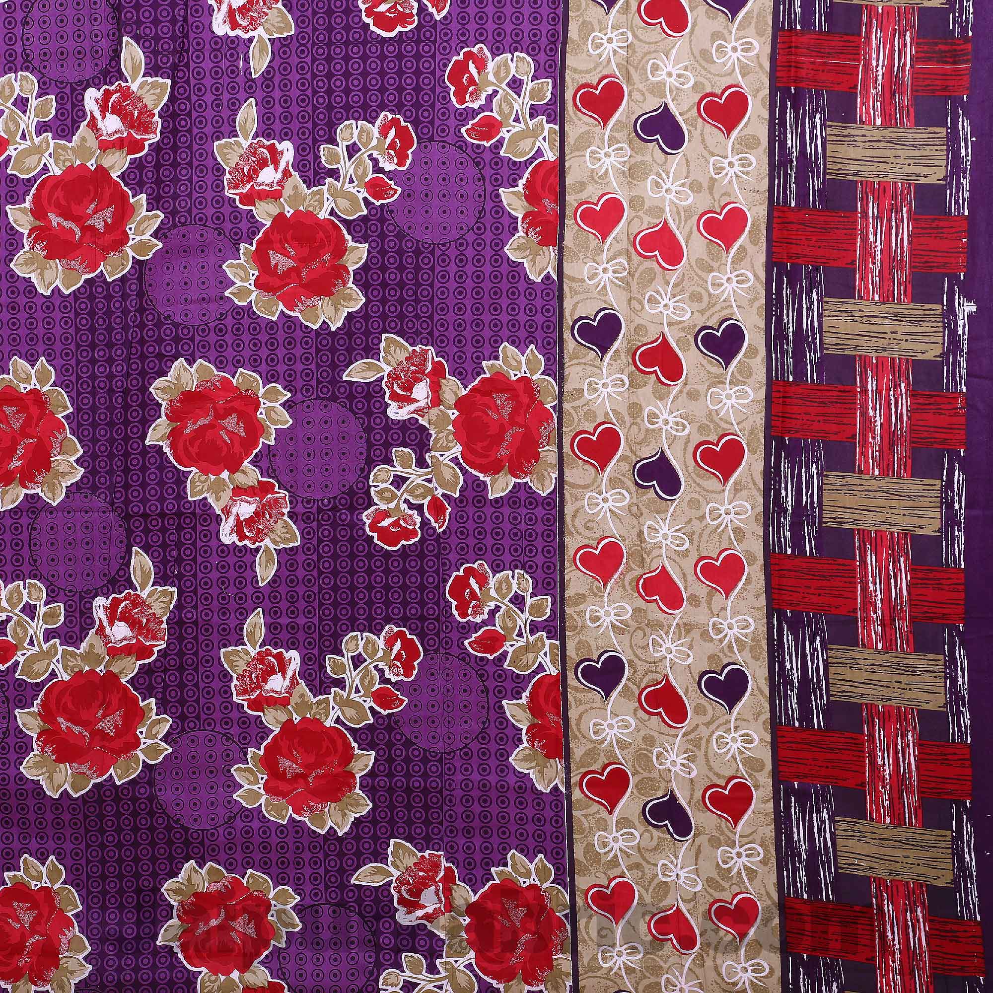 Pure Cotton Purple Base Red Floral Jaipuri Procian Bedsheet