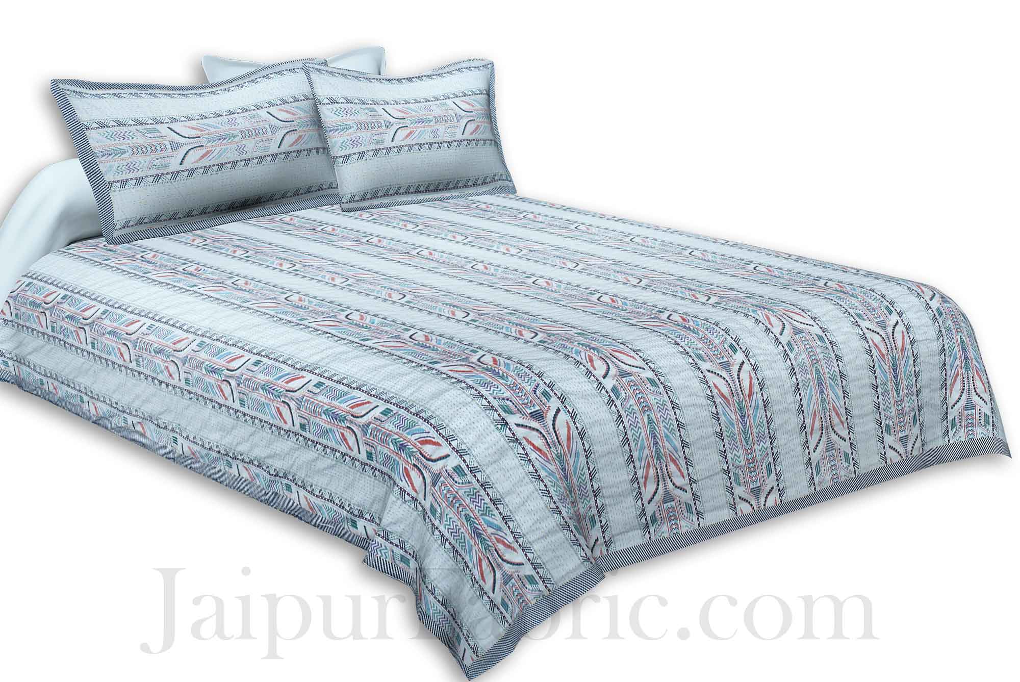 Blueish Grey Lineal Style Kantha Thread Work Embroidery Double Bedsheet / Dohar / Light Blanket / Thin Comforter