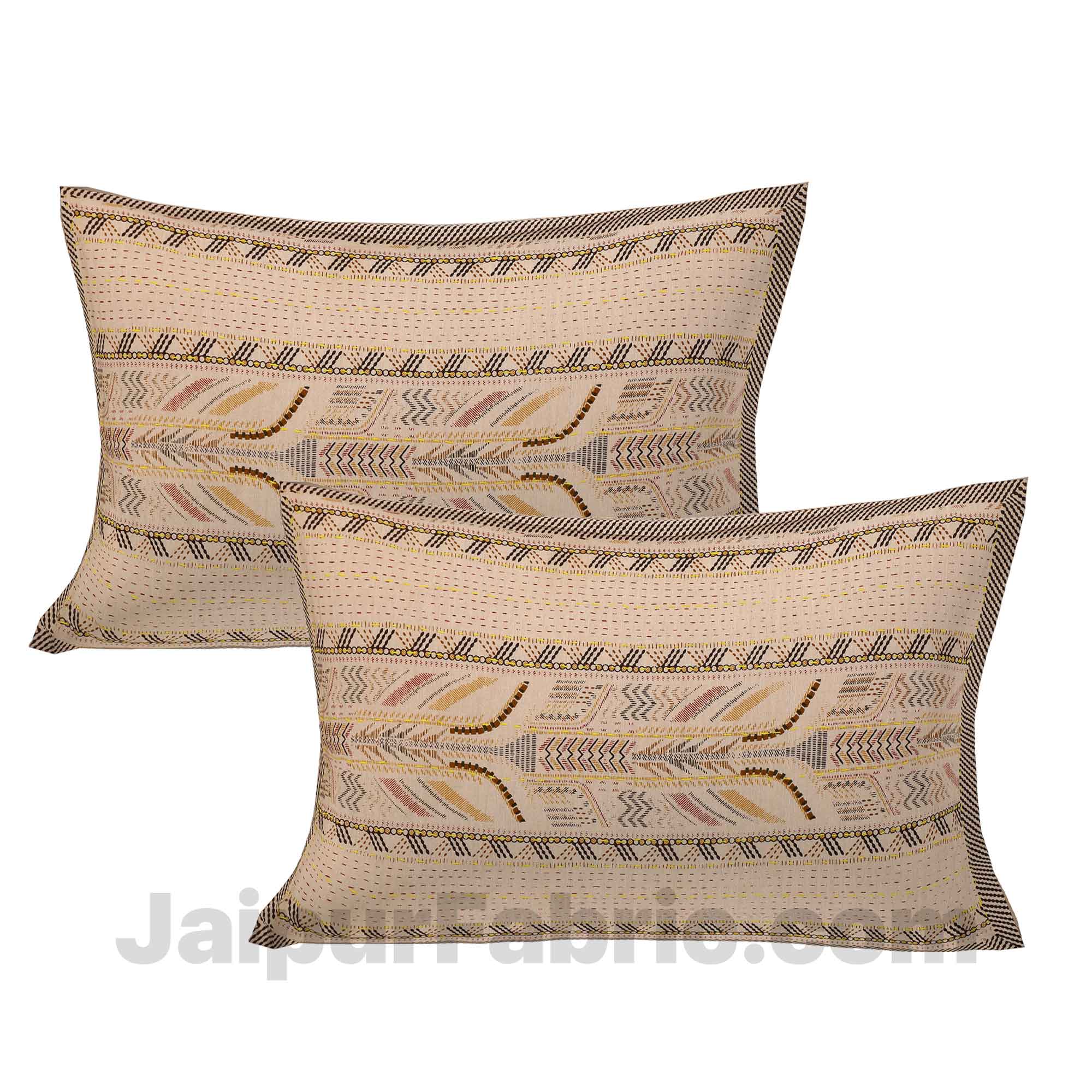 Brownish Maroon Lineal Style Kantha Thread Work Embroidery Double Bedsheet / Dohar / Light Blanket / Thin Comforter