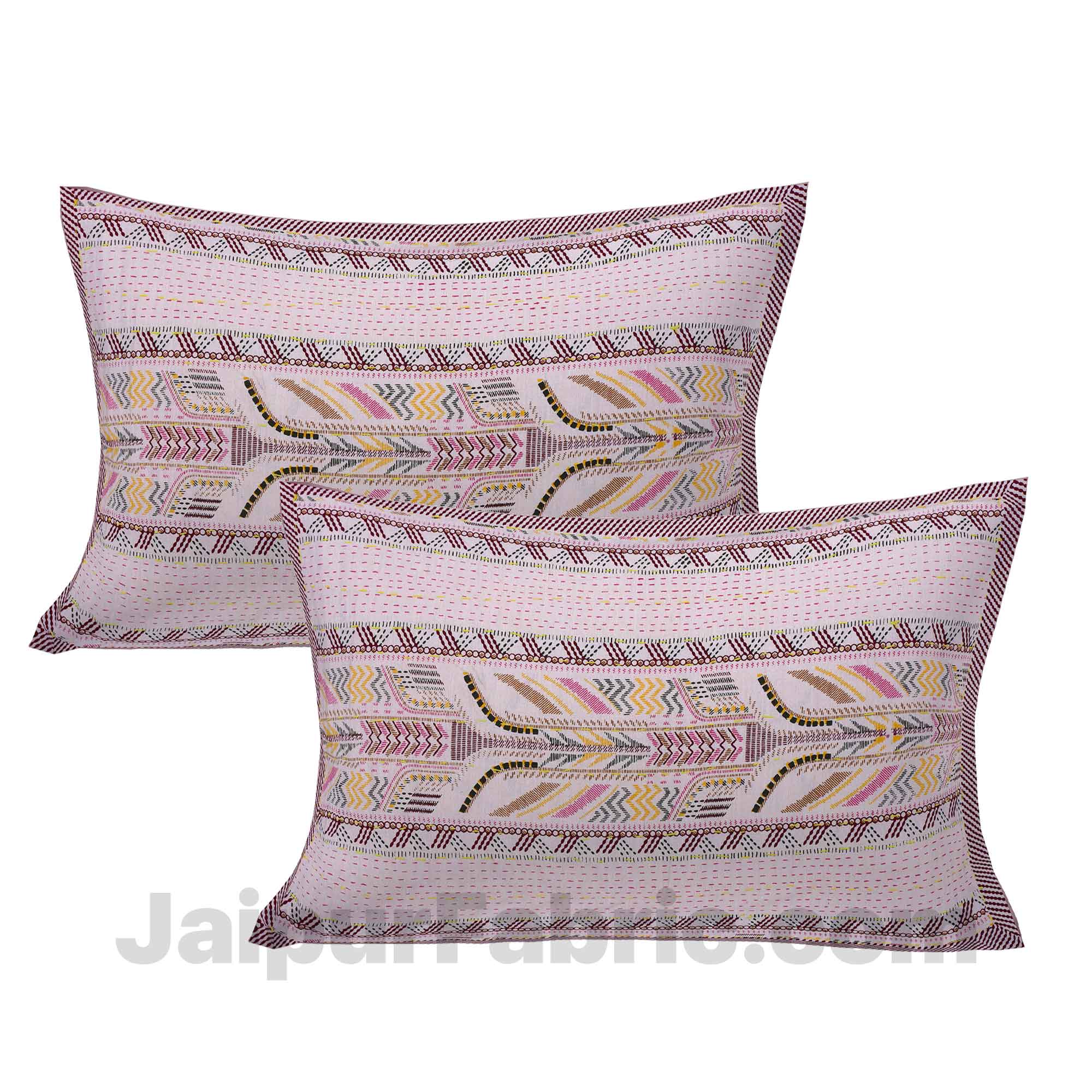 Pinkish Grey Lineal Style Kantha Thread Work Embroidery Double Bedsheet / Dohar / Light Blanket / Thin Comforter