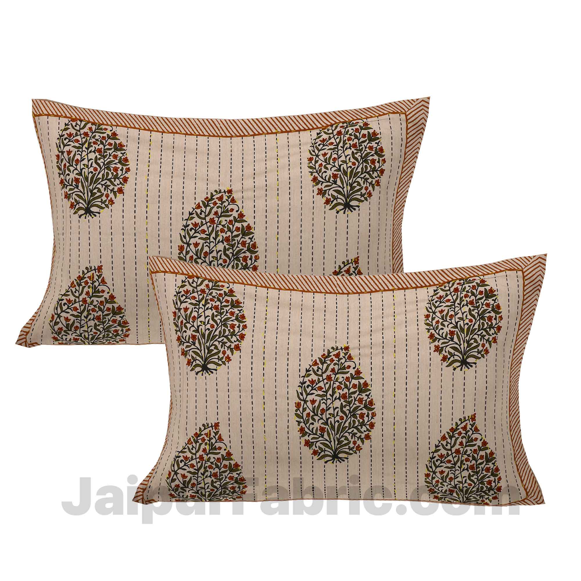 Floral Paisley Kantha Thread Work Embroidery Double Bedsheet / Dohar / Light Blanket / Thin Comforter