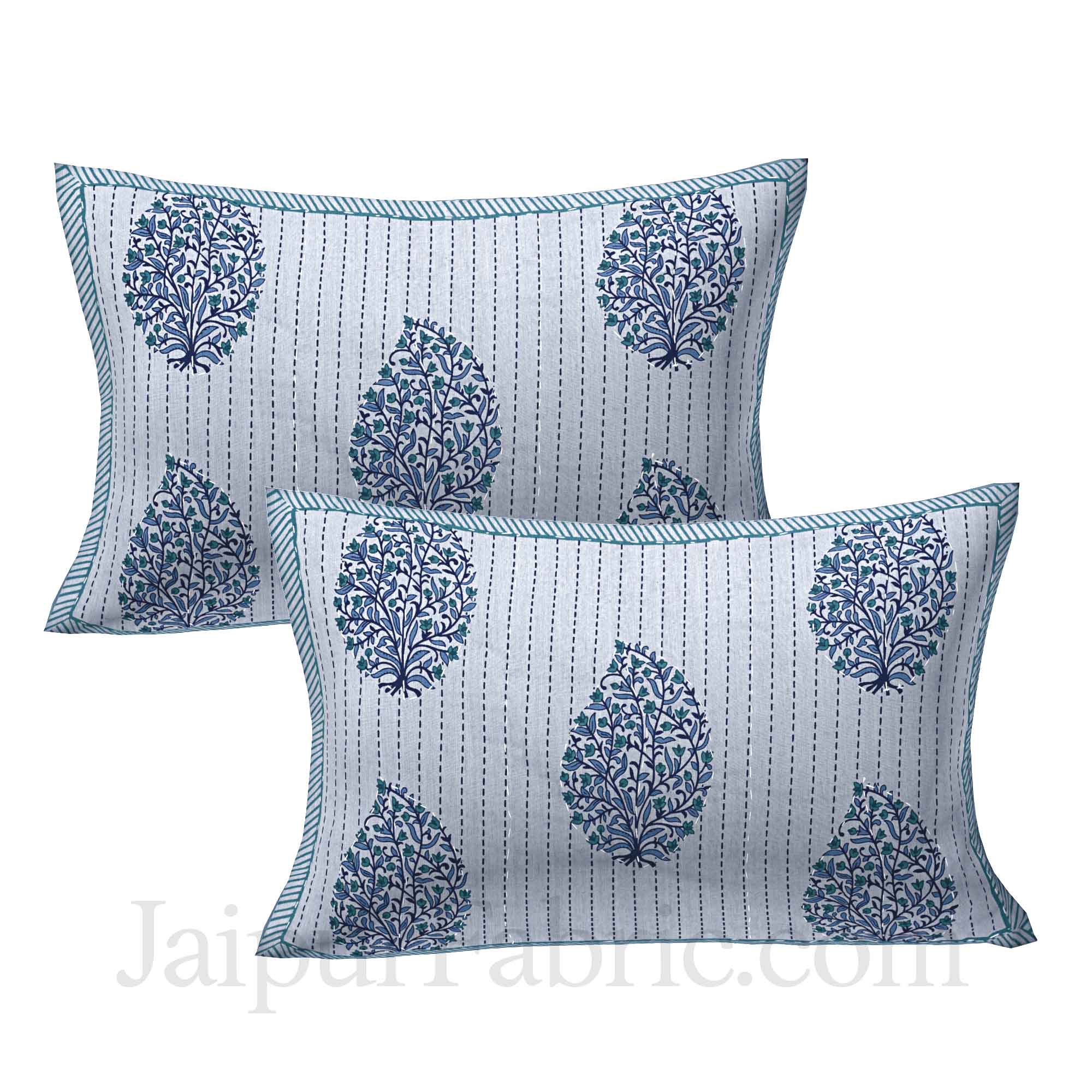 Beautiful Blue Kantha Thread Work Embroidery Double Bedsheet / Dohar / Light Blanket / Thin Comforter