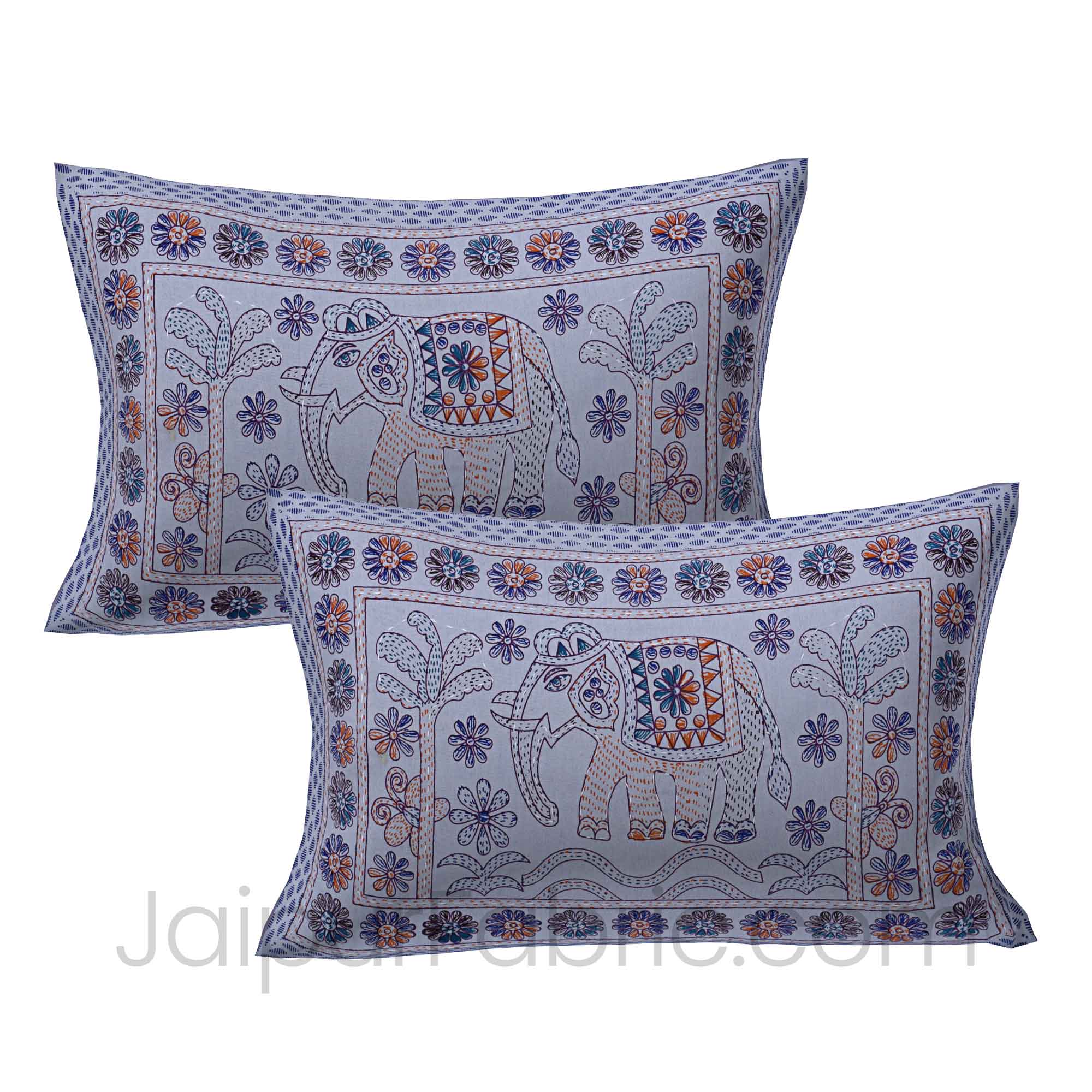 Beautiful Blue Kantha Thread Work Embroidery Double Bedsheet / Dohar / Light Blanket / Thin Comforter