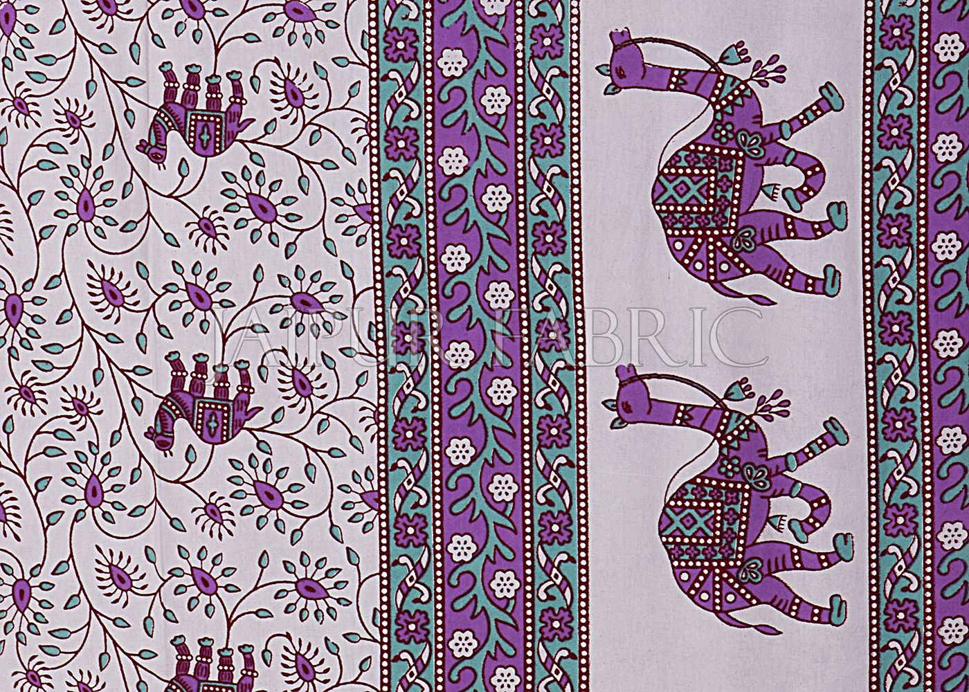 Purple Base Jaipuri Camel Printed Cotton Double Bed Sheet