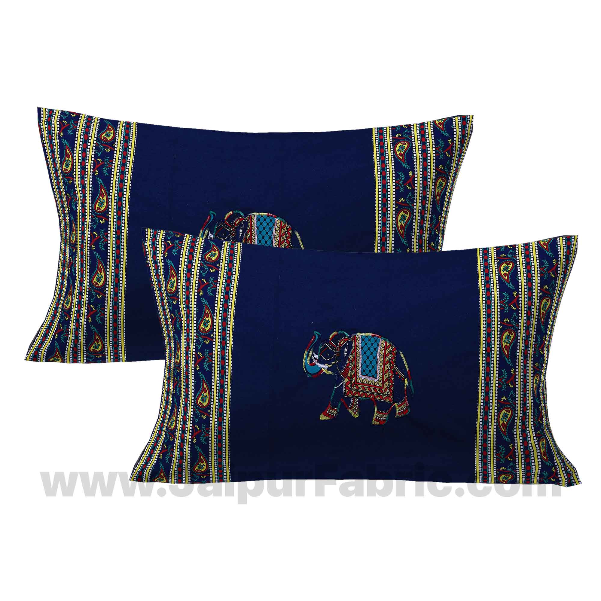 Applique Blue Elephant Jaipuri  Hand Made Embroidery Patch Work Double Bedsheet