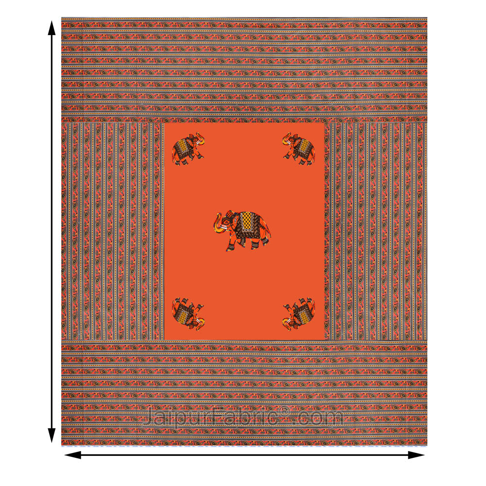 Applique Orange Elephant Jaipuri  Hand Made Embroidery Patch Work Double Bedsheet