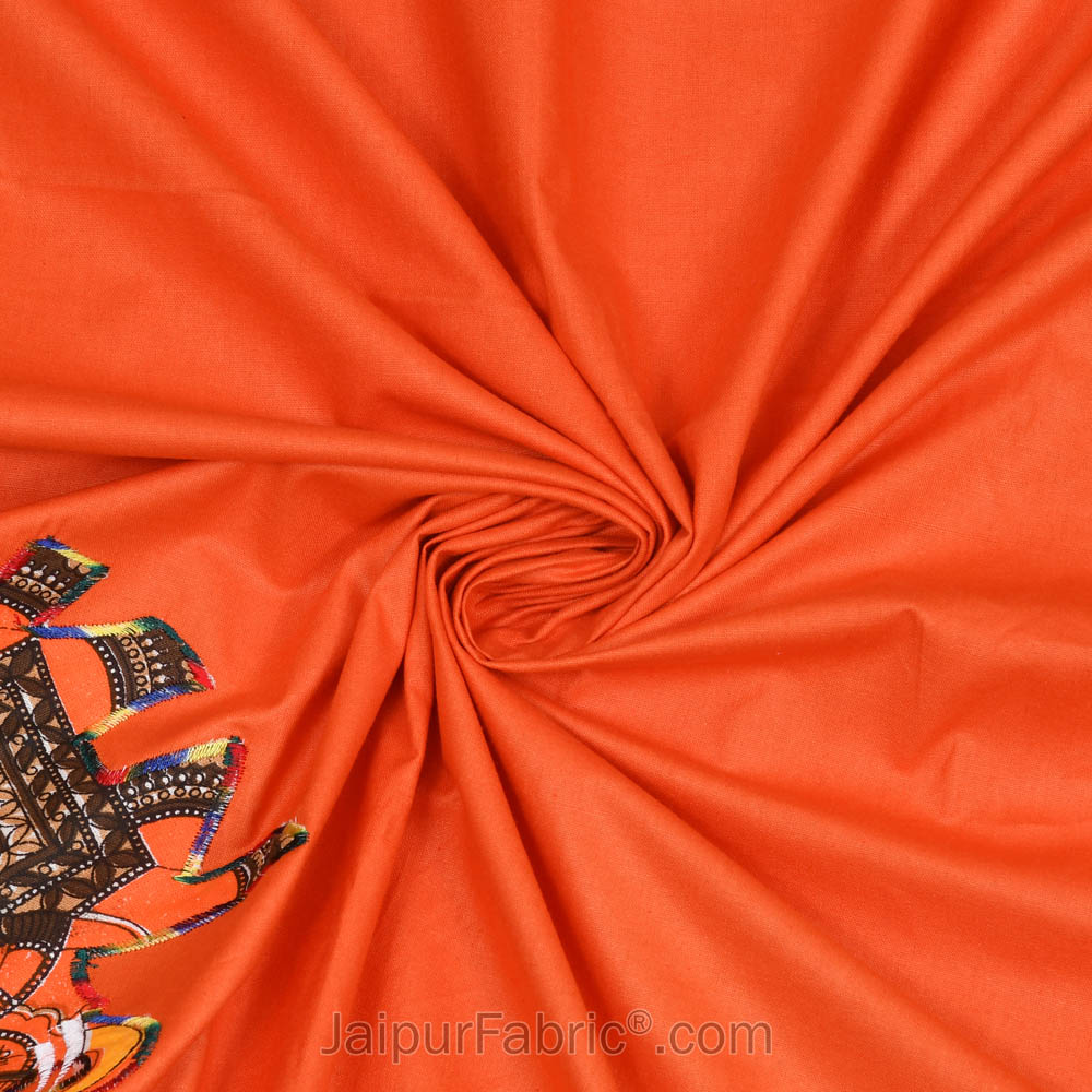 Applique Orange Elephant Jaipuri  Hand Made Embroidery Patch Work Double Bedsheet