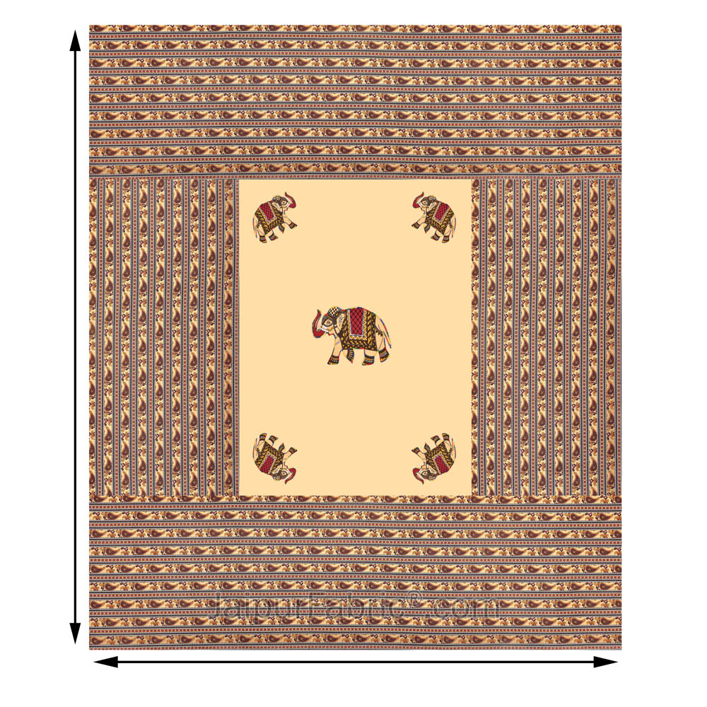 Applique Cream Elephant Jaipuri  Hand Made Embroidery Patch Work Double Bedsheet