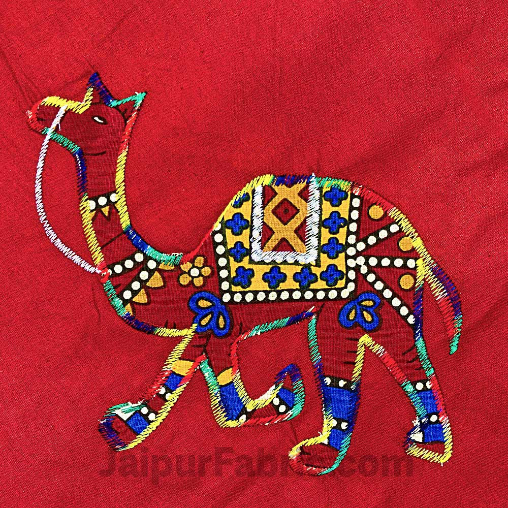 Applique Red Camel Jaipuri  Hand Made Embroidery Patch Work Double Bedsheet