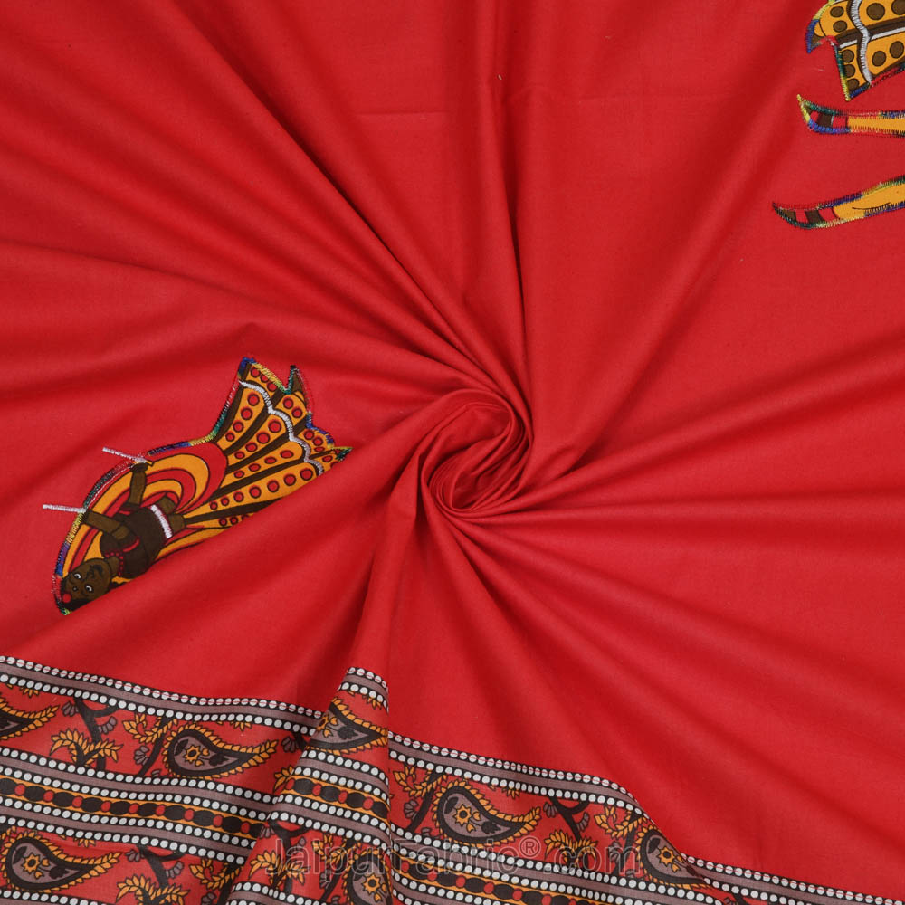 Applique Red Dandiya Jaipuri  Hand Made Embroidery Patch Work Double Bedsheet