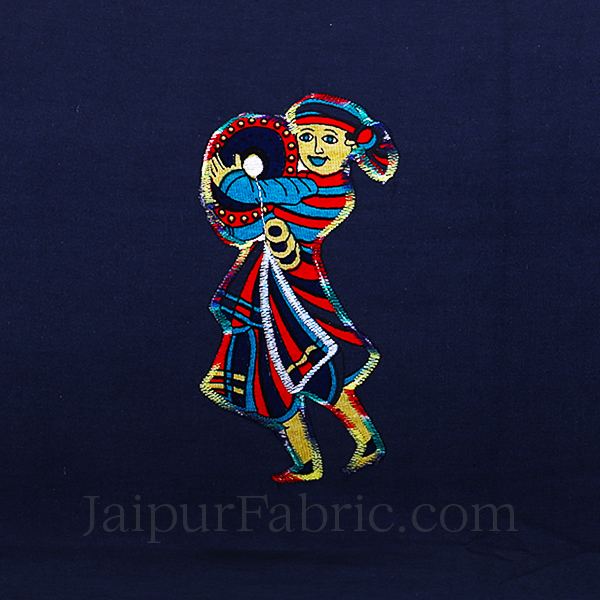 Applique Blue Chang Dance Jaipuri  Hand Made Embroidery Patch Work Double Bedsheet