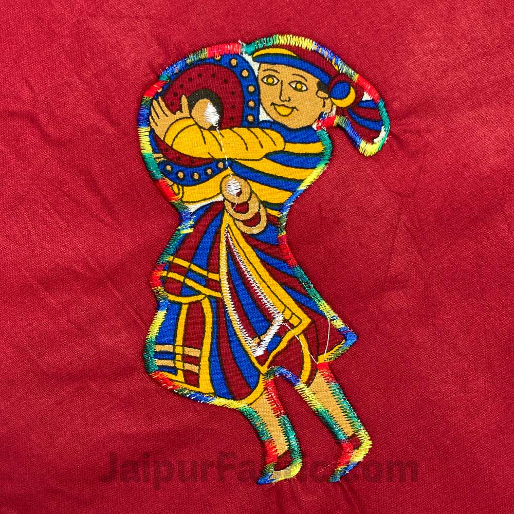 Applique Red Chang Dance Jaipuri  Hand Made Embroidery Patch Work Double Bedsheet