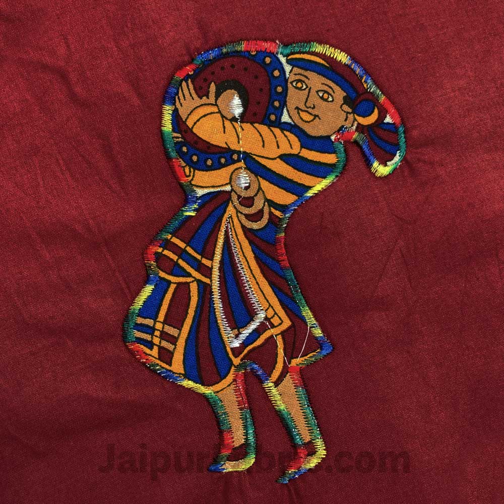 Applique Maroon Chang Dance Jaipuri  Hand Made Embroidery Patch Work Double Bedsheet