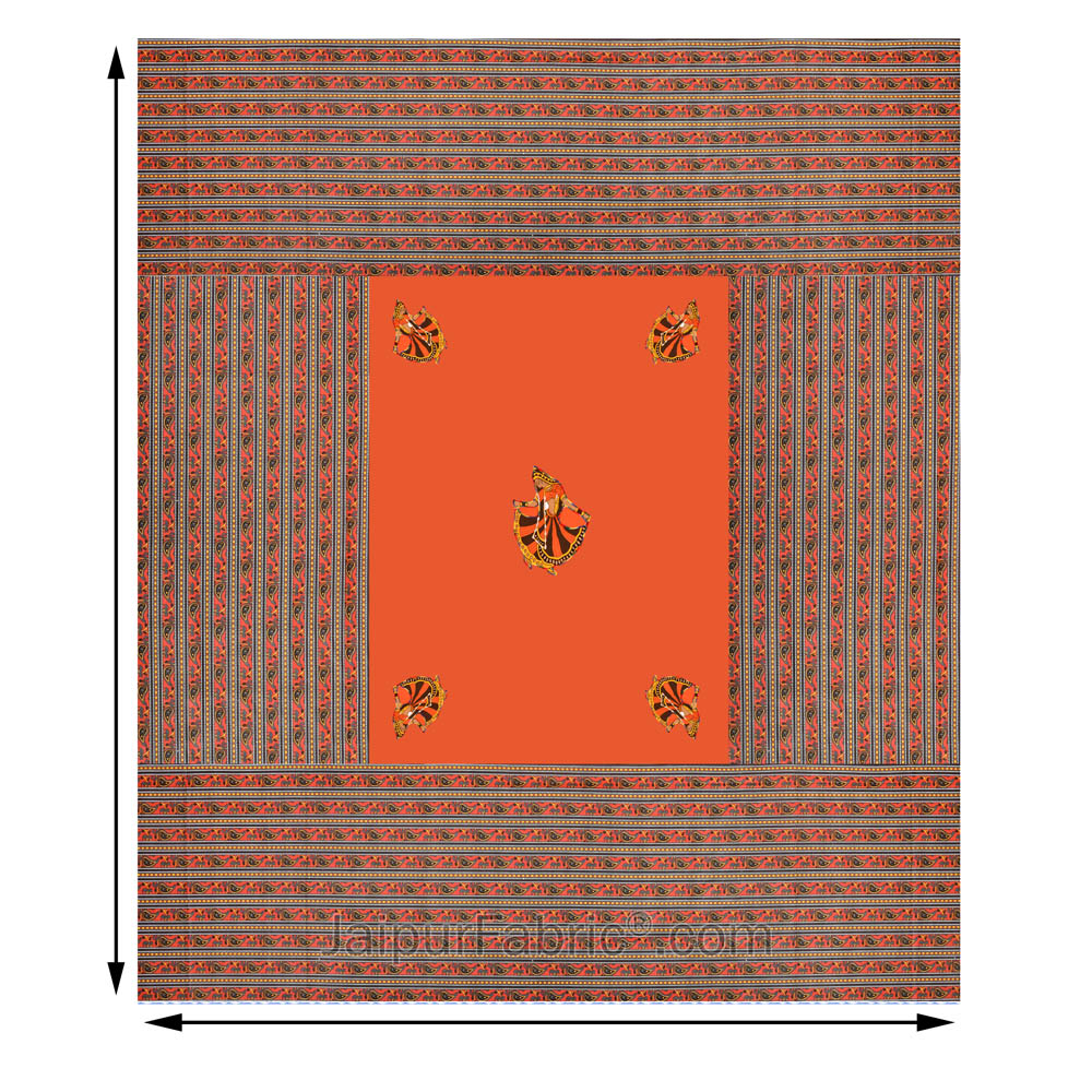 Applique Orange Gujri Jaipuri  Hand Made Embroidery Patch Work Double Bedsheet