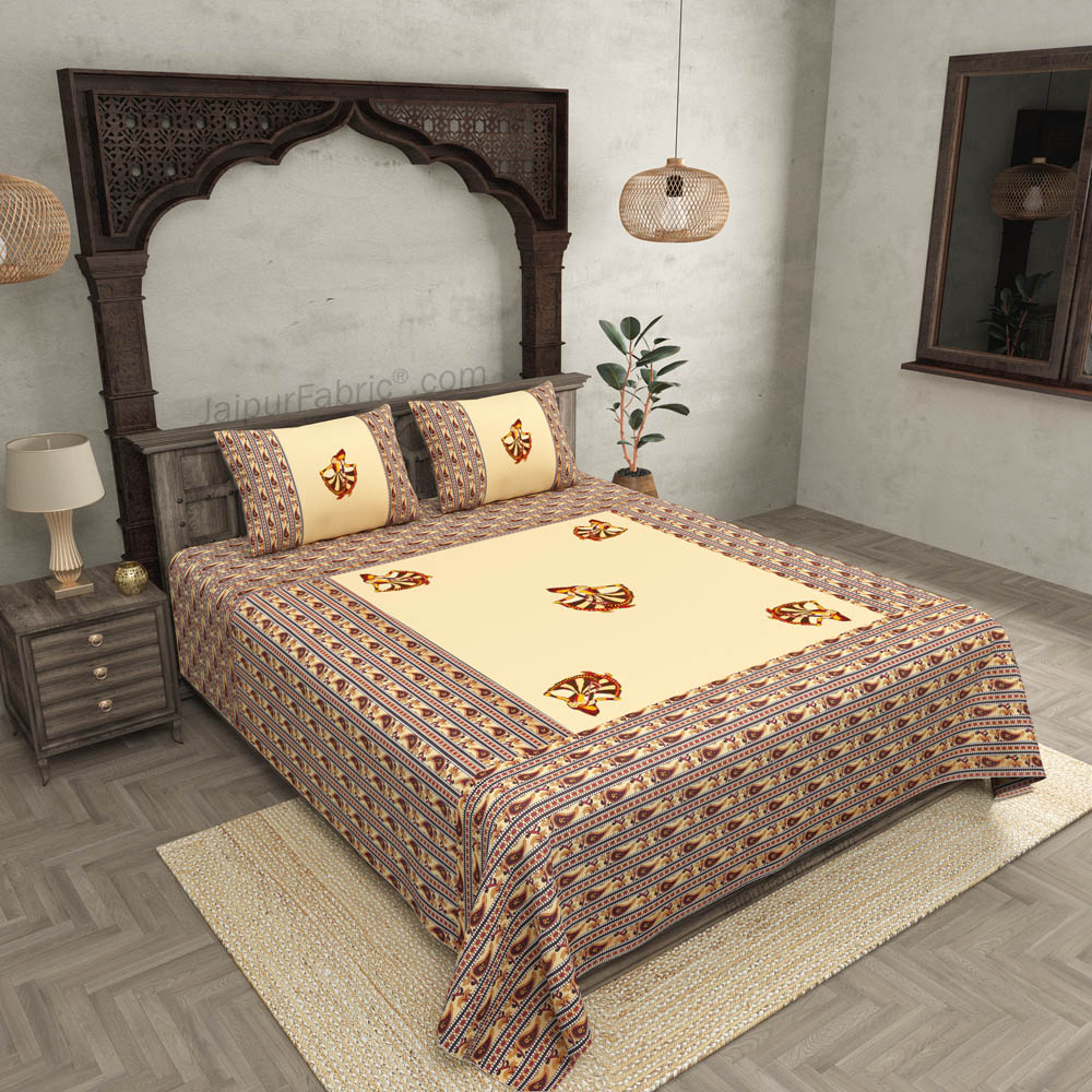 Applique Cream Gujri Jaipuri  Hand Made Embroidery Patch Work Double Bedsheet