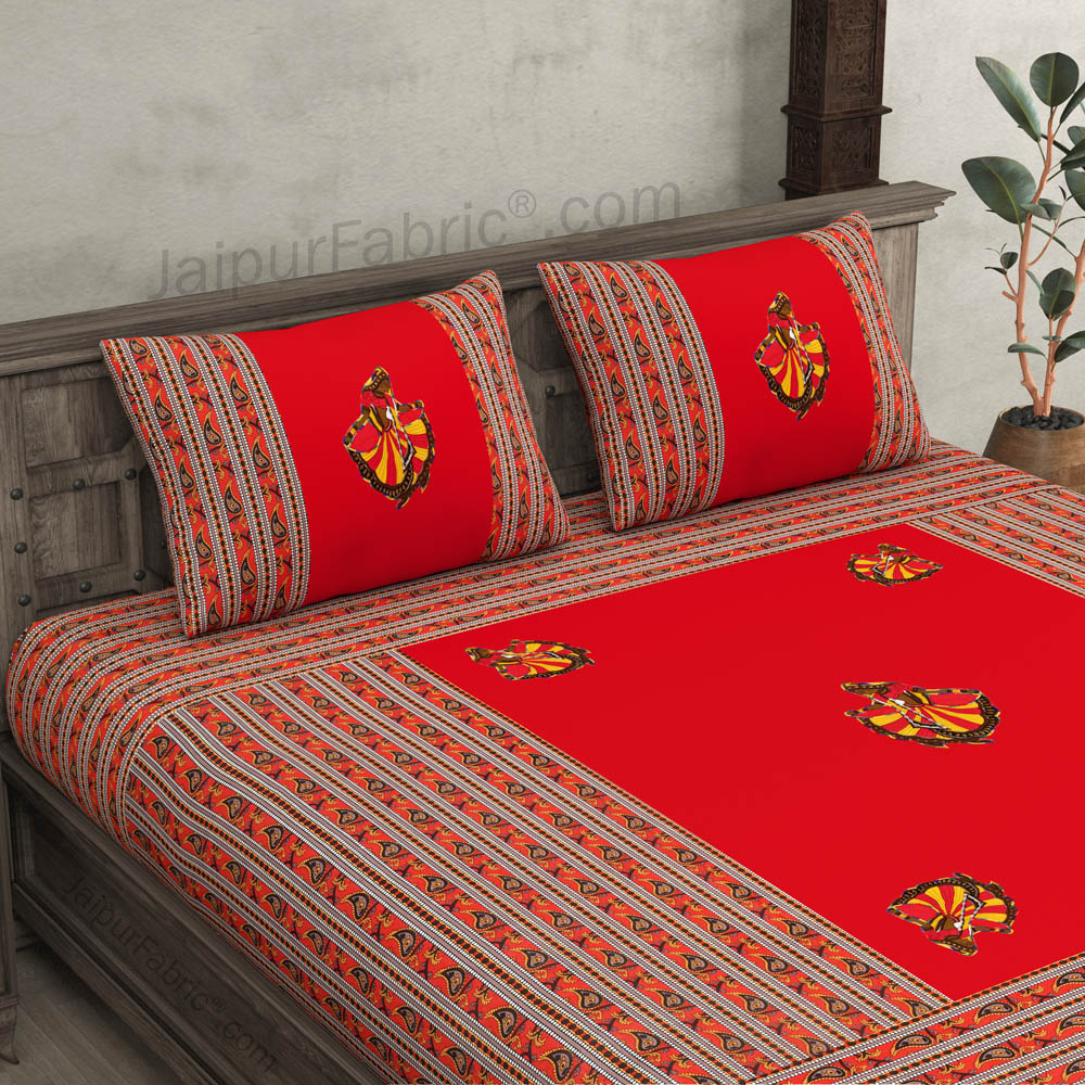 Applique Red Gujri Jaipuri  Hand Made Embroidery Patch Work Double Bedsheet